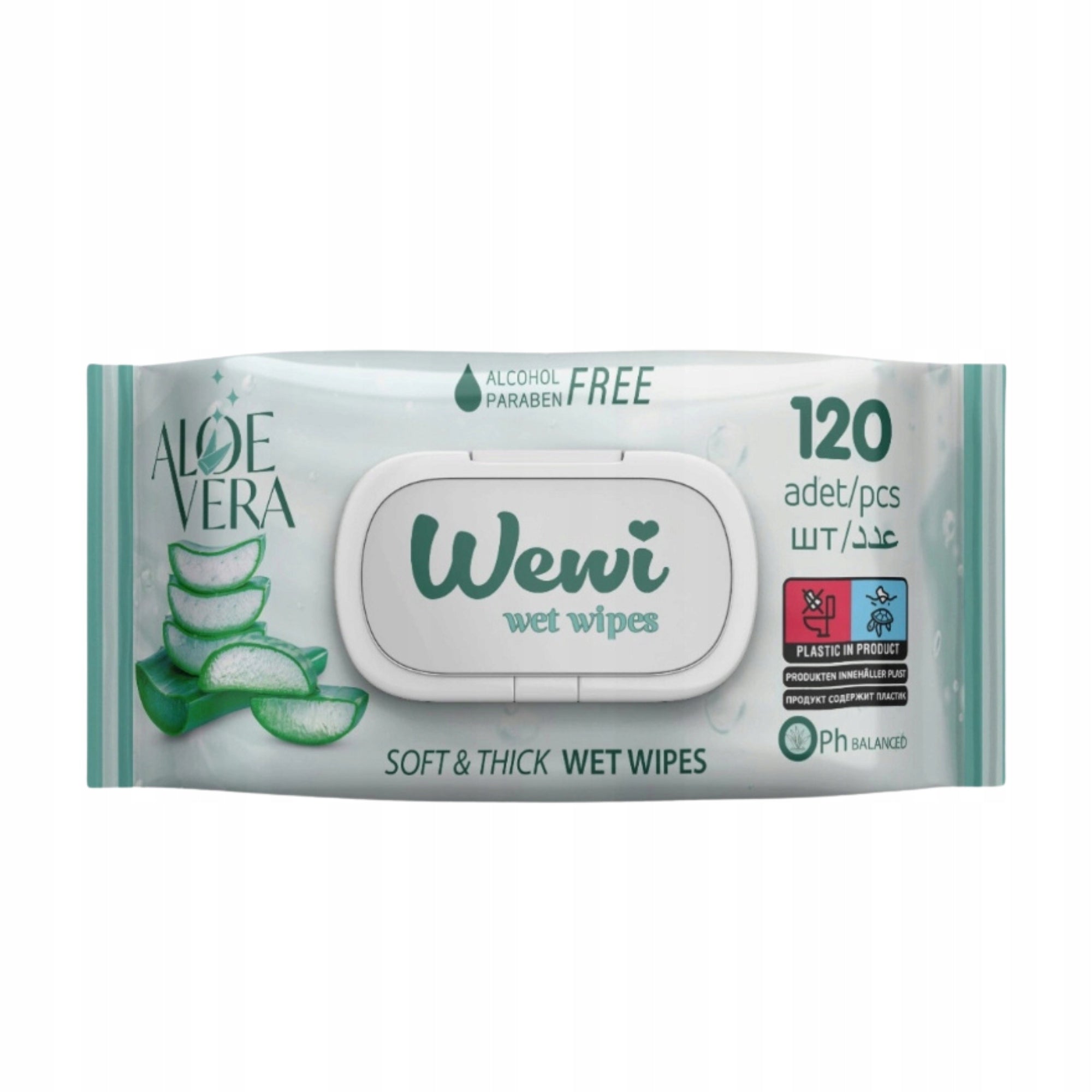 Wewi Aloe Vera Moisturized Wipes Alcohol Free Delicate 120pcs X2 Packaging status original