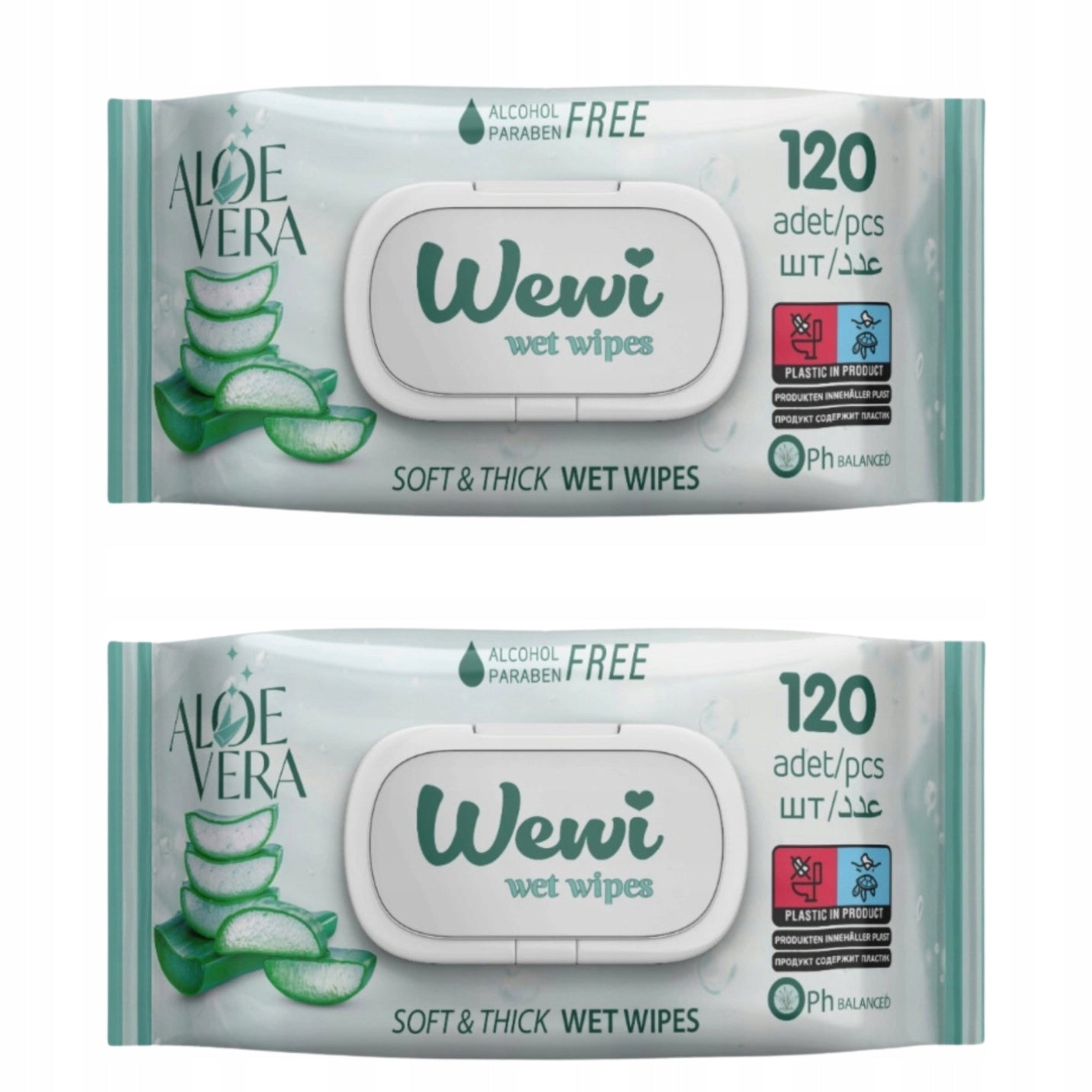 Wewi Aloe Vera Moisturized Wipes Alcohol Free Delicate 120pcs X2