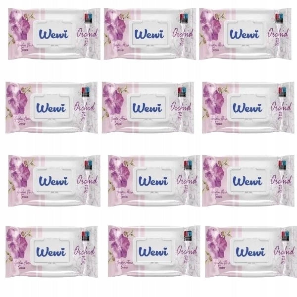 Wewi Orchid Wet Wipes with Orchid Scent for Children 72 Pack x12