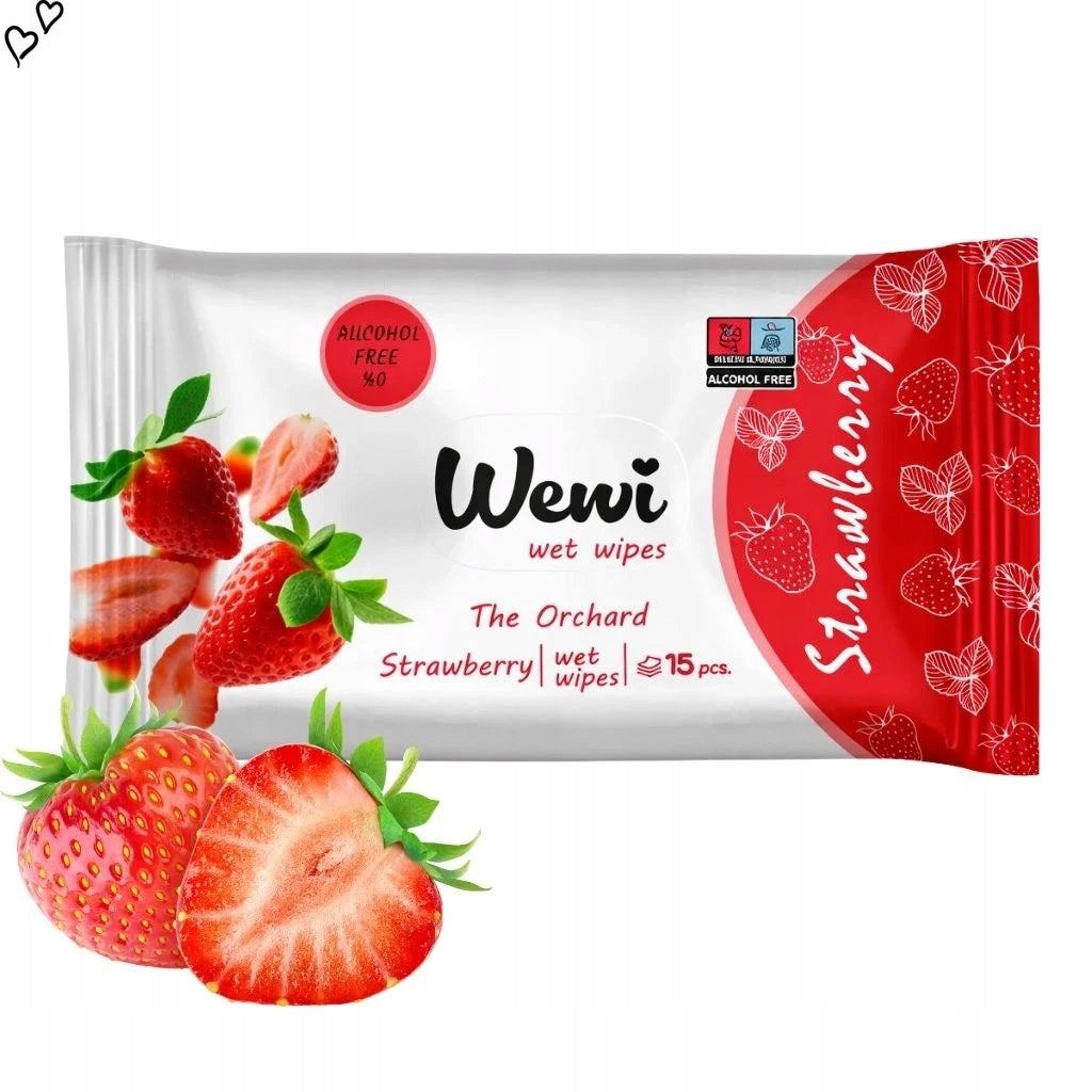 Wewi Strawberry Wet Bag Wipes with Strawberry Scent 15pcs