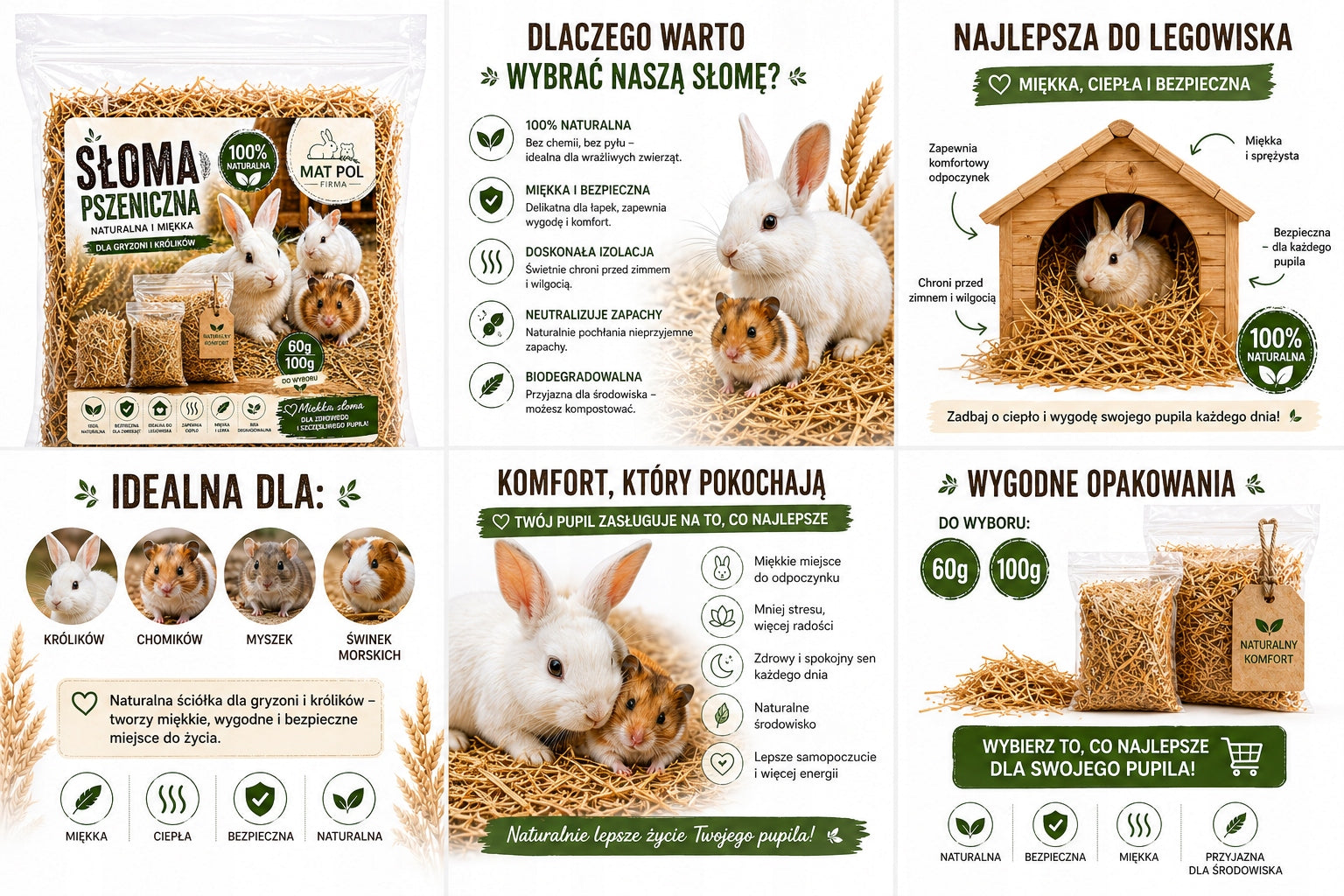 Wheat straw for rabbits and rodents 100% mulch soft bed 100g Manufacturer code Słoma pszeniczna dla królików i gryzoni