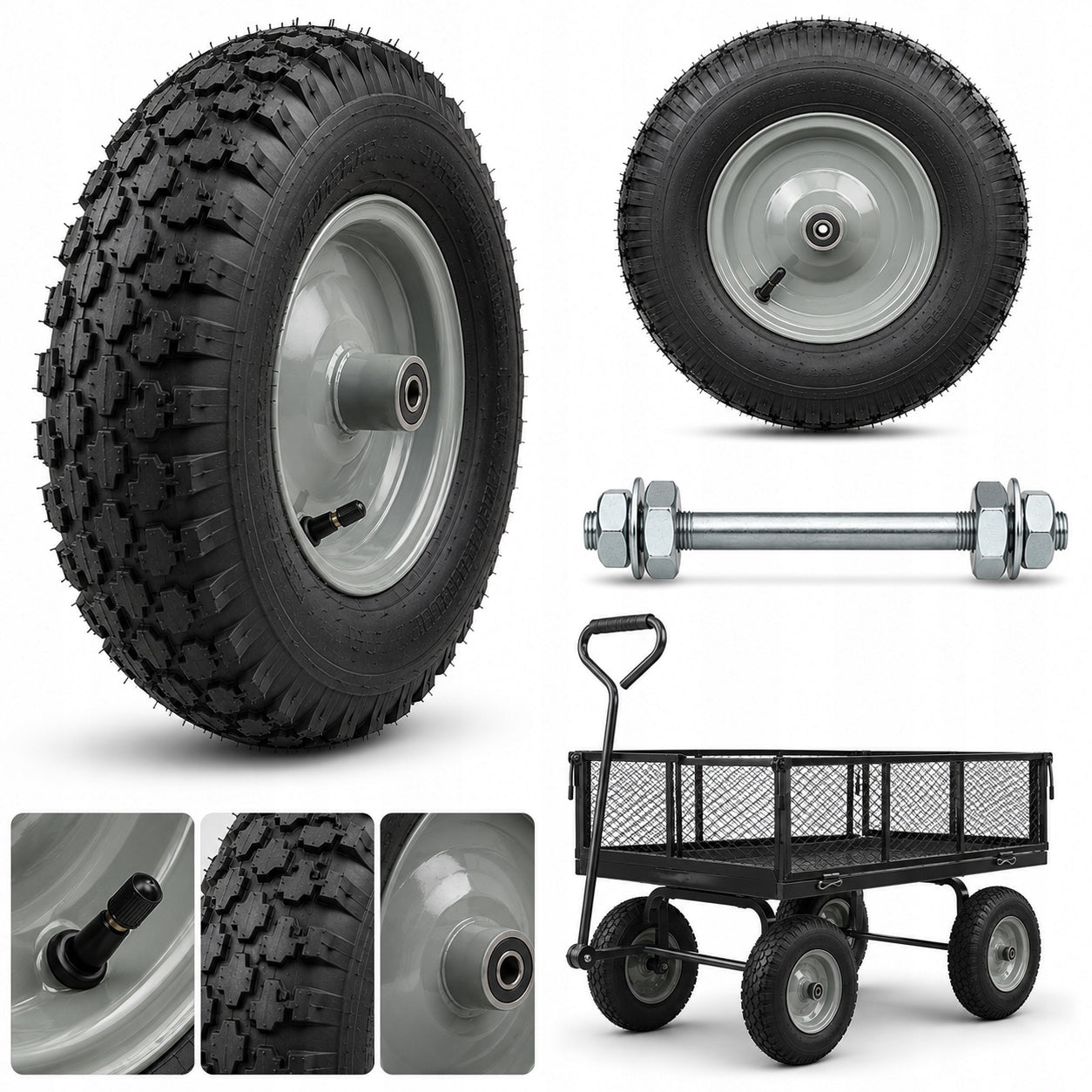 Wheel CIRCLE 4.80/4.00-8 8PR Pumped + AXLE 12x150 mm | Strong 8 Fibers Brand MatMay