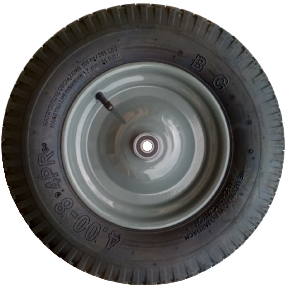 Wheelbarrow wheel 4.80/4.00-8 4PR 12x100 pumped 4 canvases + axle Manufacturer code 966-400-8-2PR