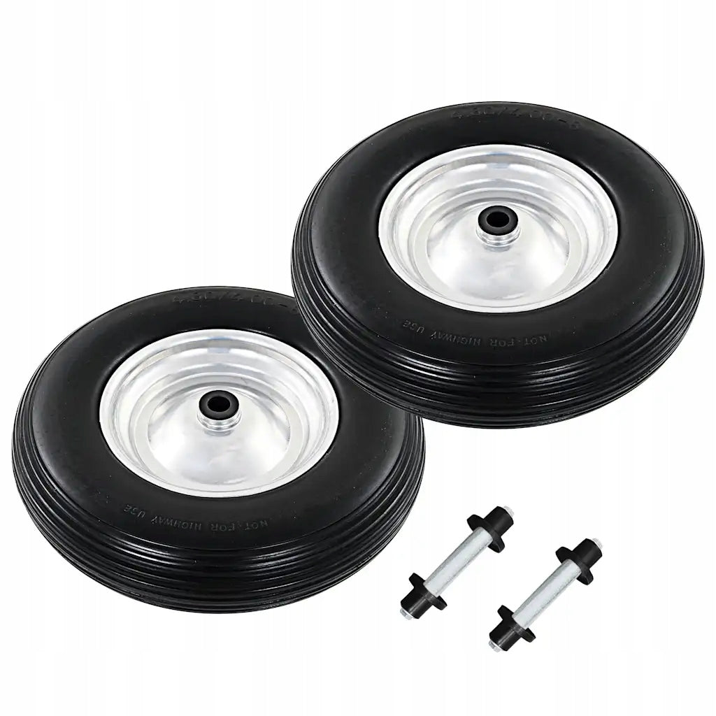 Wheelbarrow wheels with axle, 2 pcs, full, polyurethane, 4.00-8 390 mm