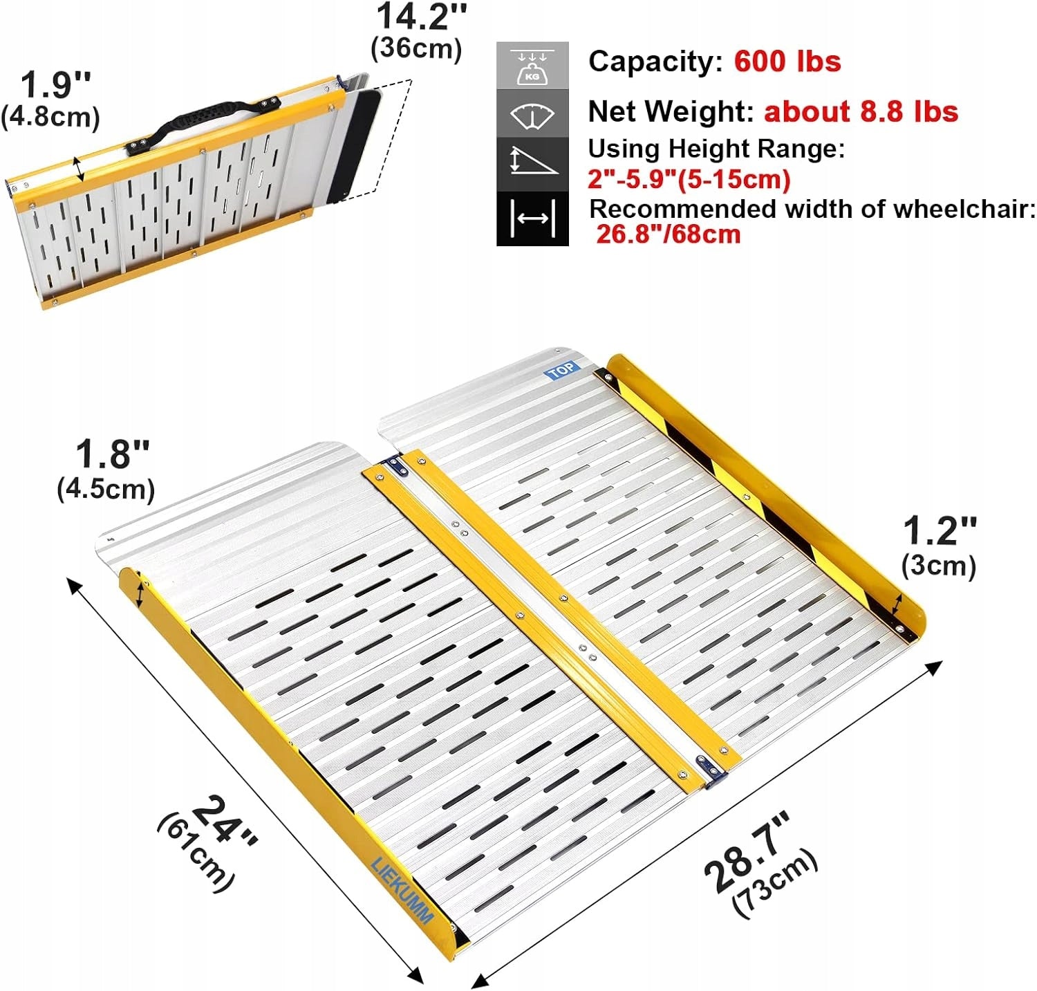 Wheelchair ramp folding aluminium 91x73cm 400kg yellow Manufacturer code B09NVTXC1D