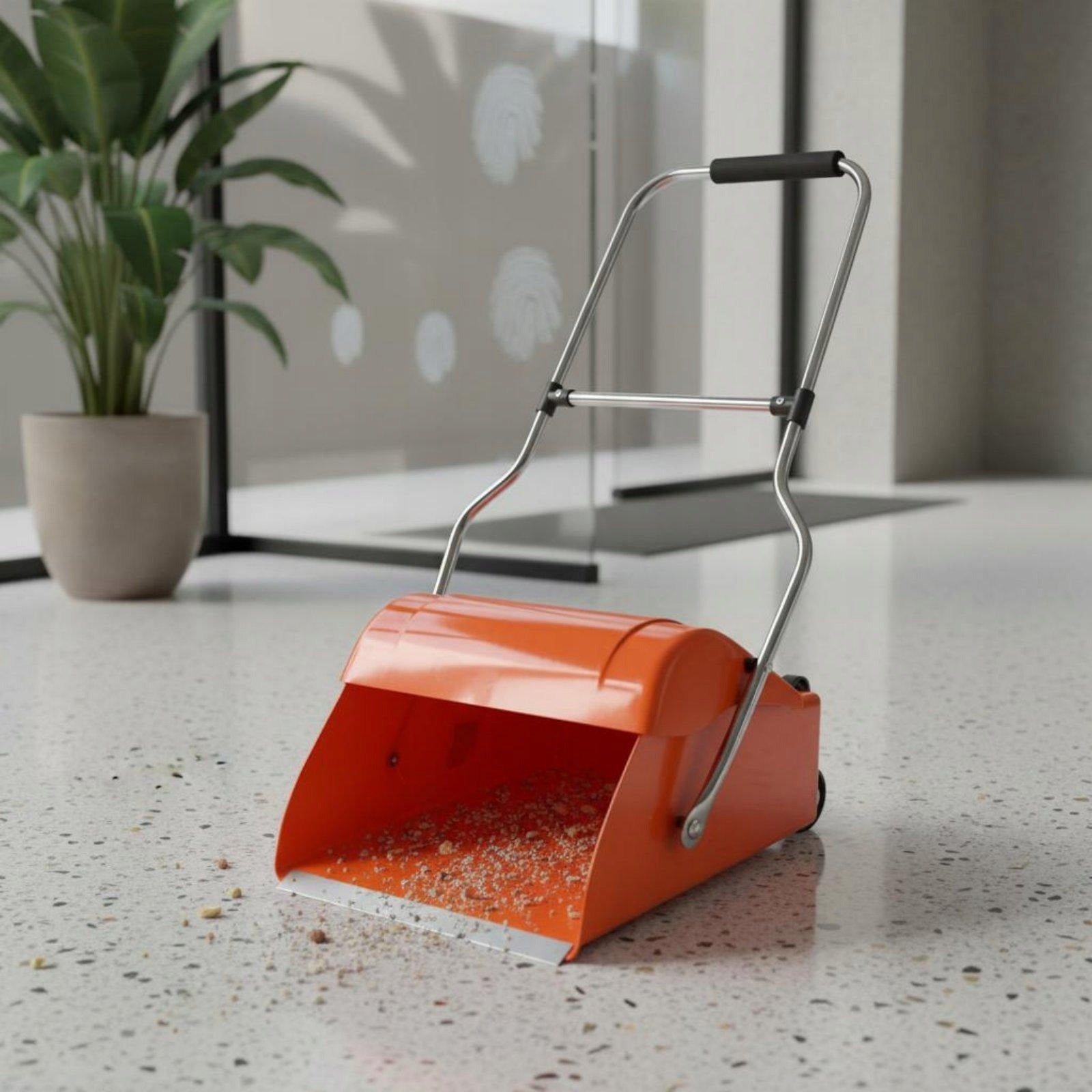 Wheeled Dustpan with Lid Non Slip Grip Long Handle Windproof Packaging status original