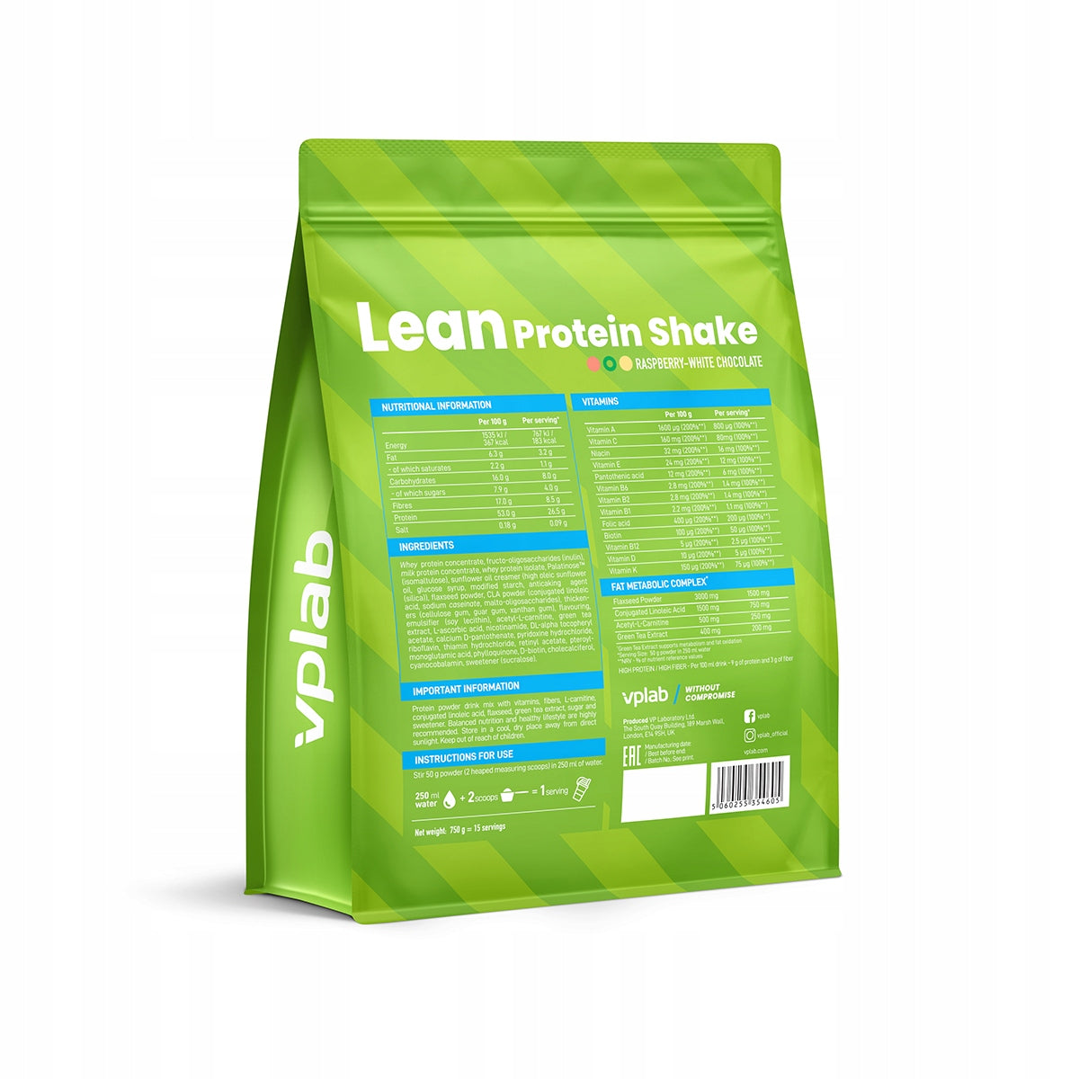 Whey Protein Blend VPLab Raspberry White Chocolate 750g 15Servings Fat Loss Manufacturer code VP54605