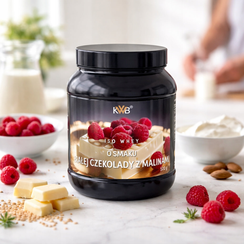 Whey Protein Isolate Conditioner ISO WHEY 500g White Chocolate Raspberry KWB Packaging status original