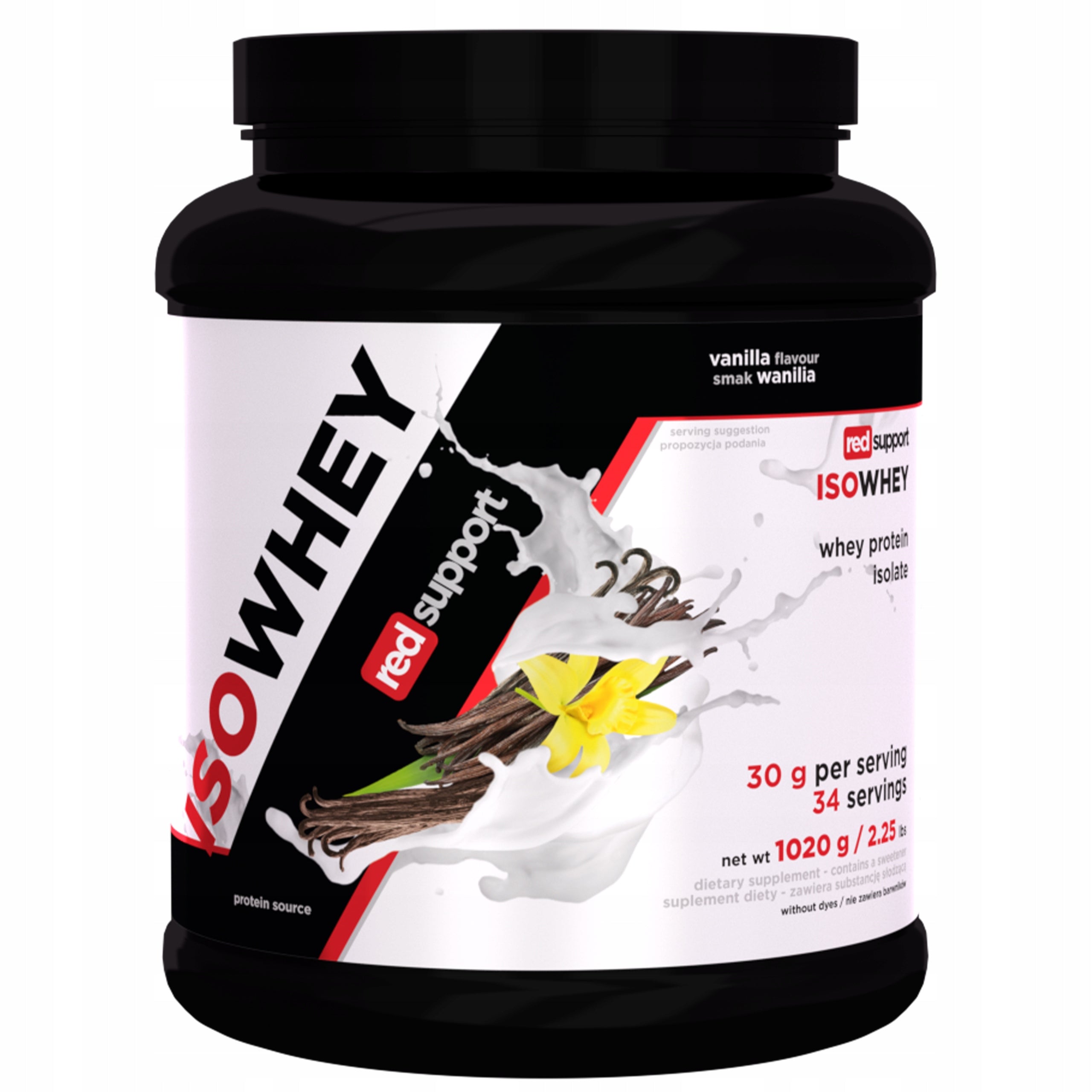 Whey Protein Isolate WPI Powder 1020g Vanilla Protein 34 Servings