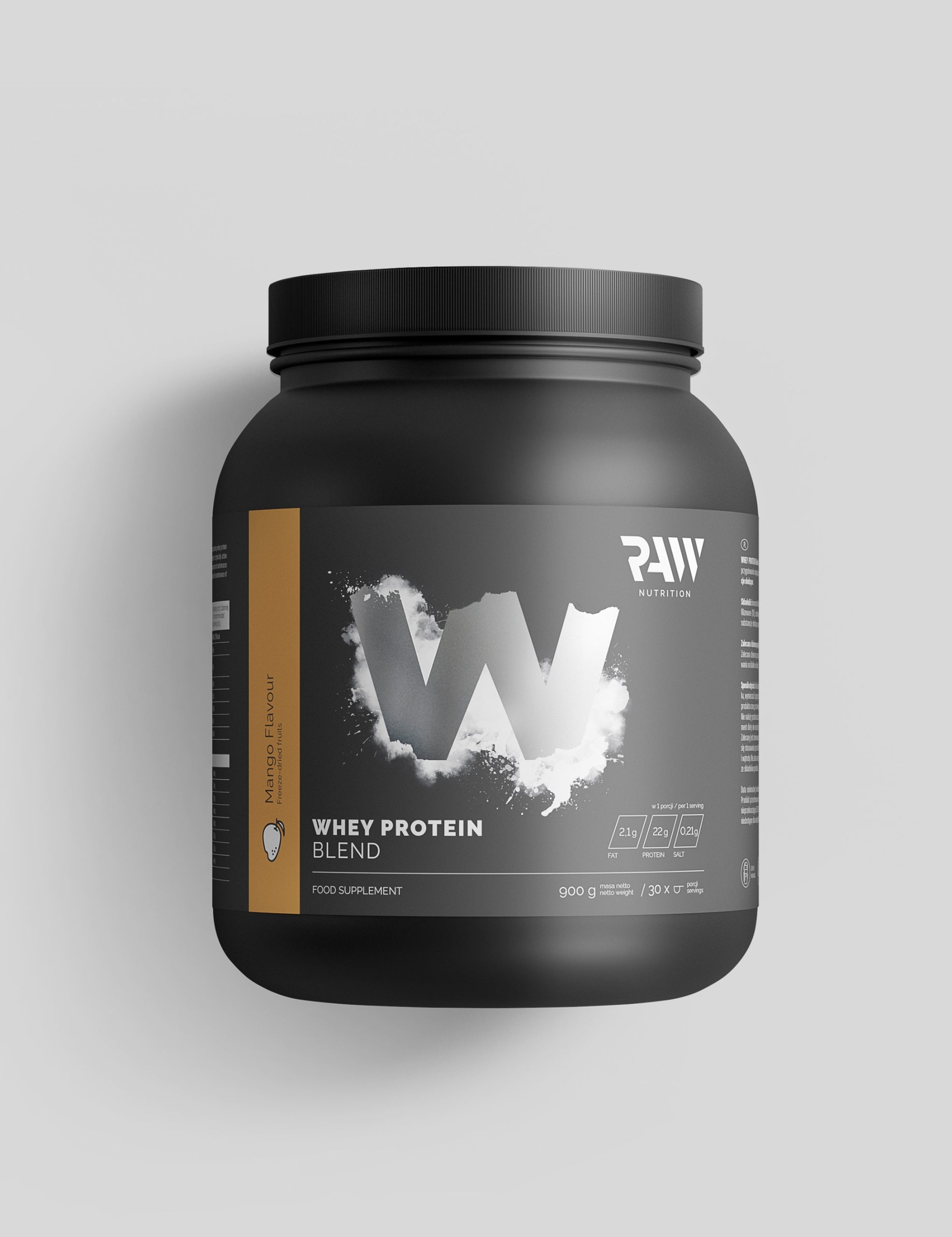 Whey protein RAW NUTRITION Whey MANGO protein supplement 900g Expiration date at least 1 year from the date of purchase
