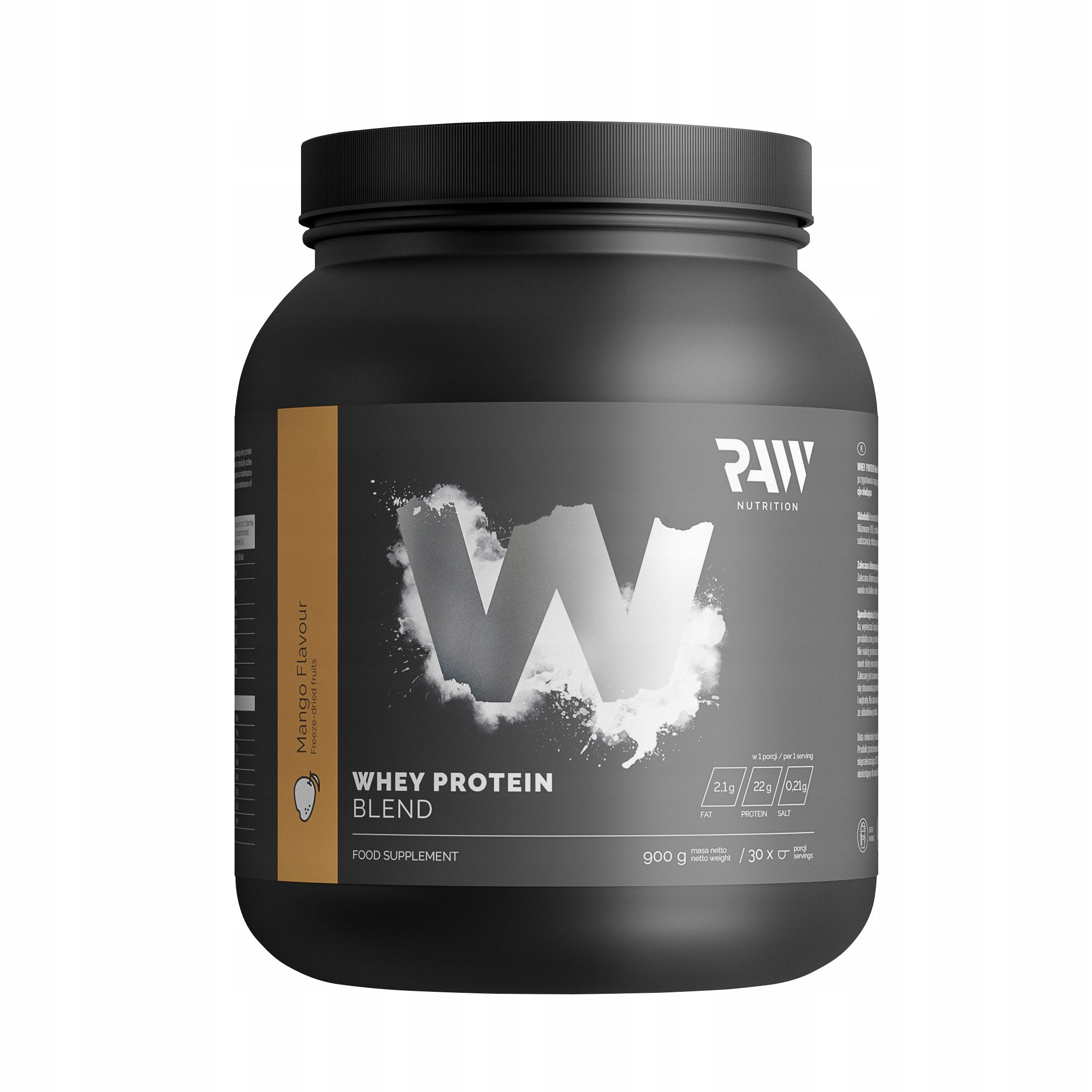 Whey protein RAW NUTRITION Whey MANGO protein supplement 900g Packaging status original