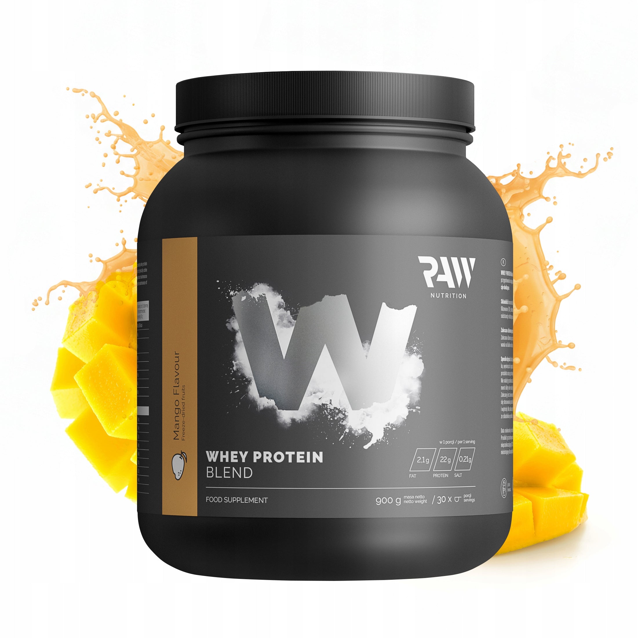 Whey protein RAW NUTRITION Whey MANGO protein supplement 900g