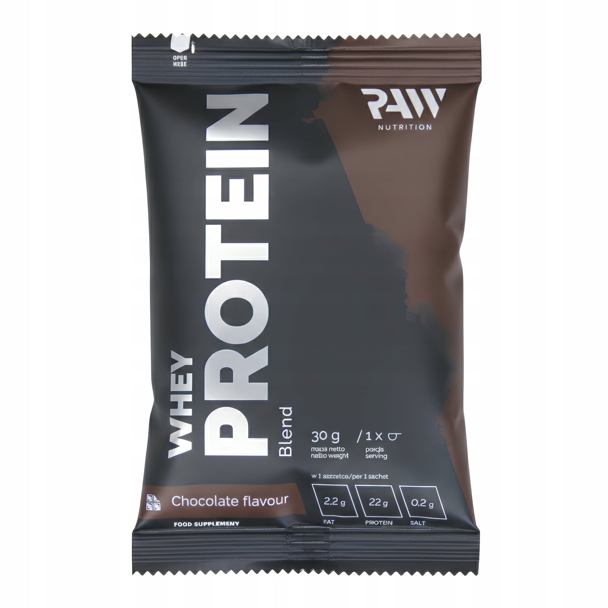 Whey protein RAW NUTRITION Whey protein supplement SAMPLE chocolate 30g Packaging status original