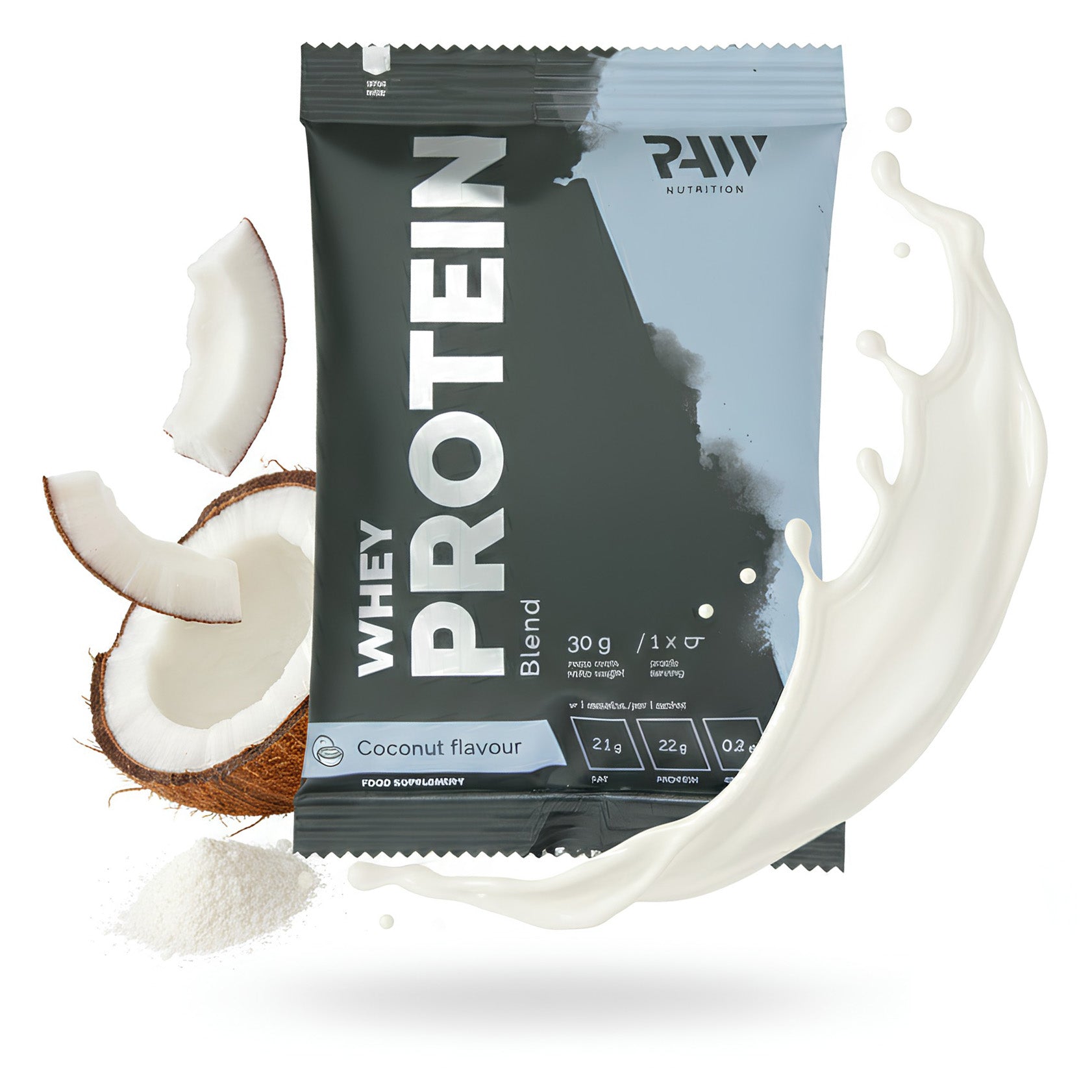 Whey protein RAW NUTRITION Whey protein supplement SAMPLE coconut 30g