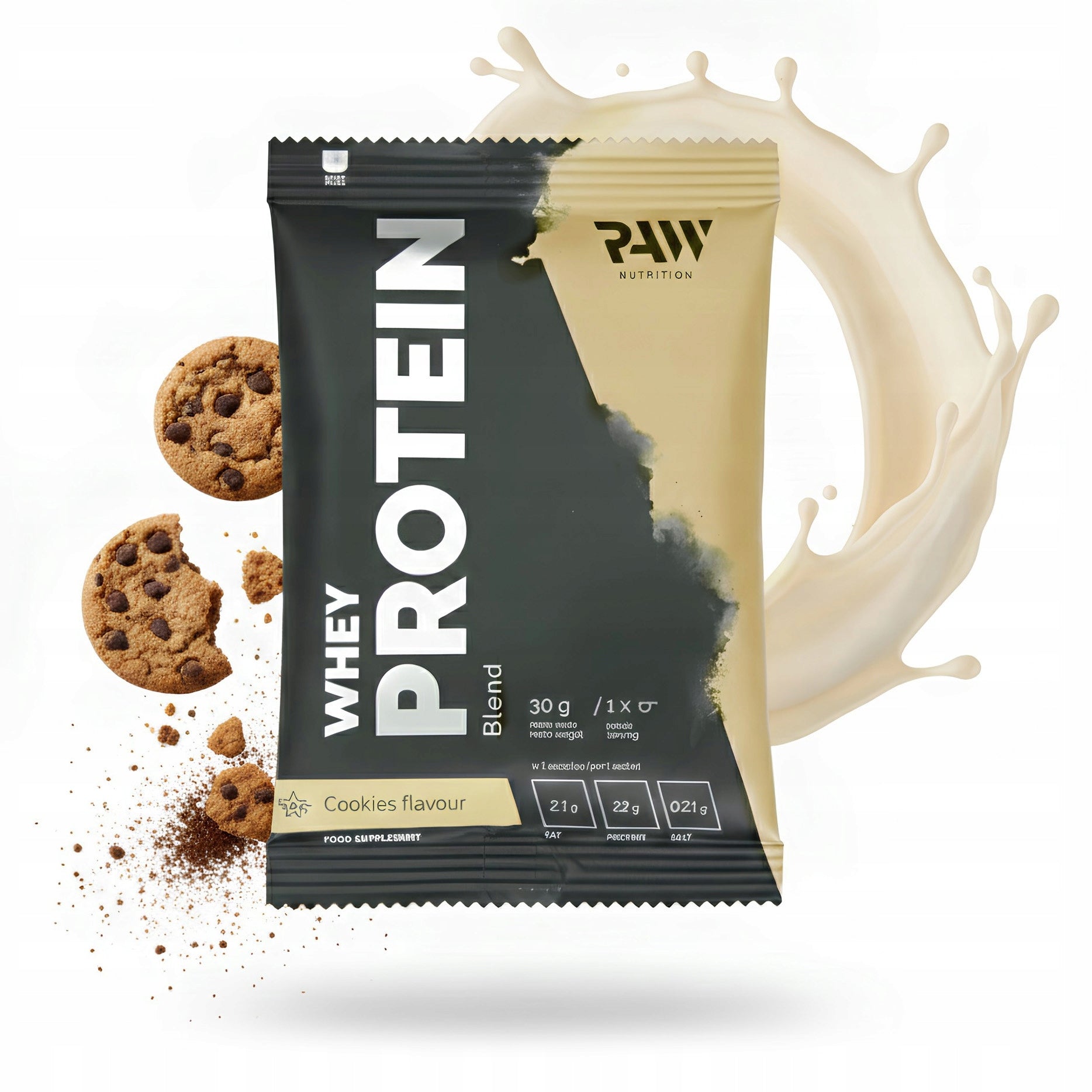 Whey protein RAW NUTRITION Whey protein supplement SAMPLE cookie 30g