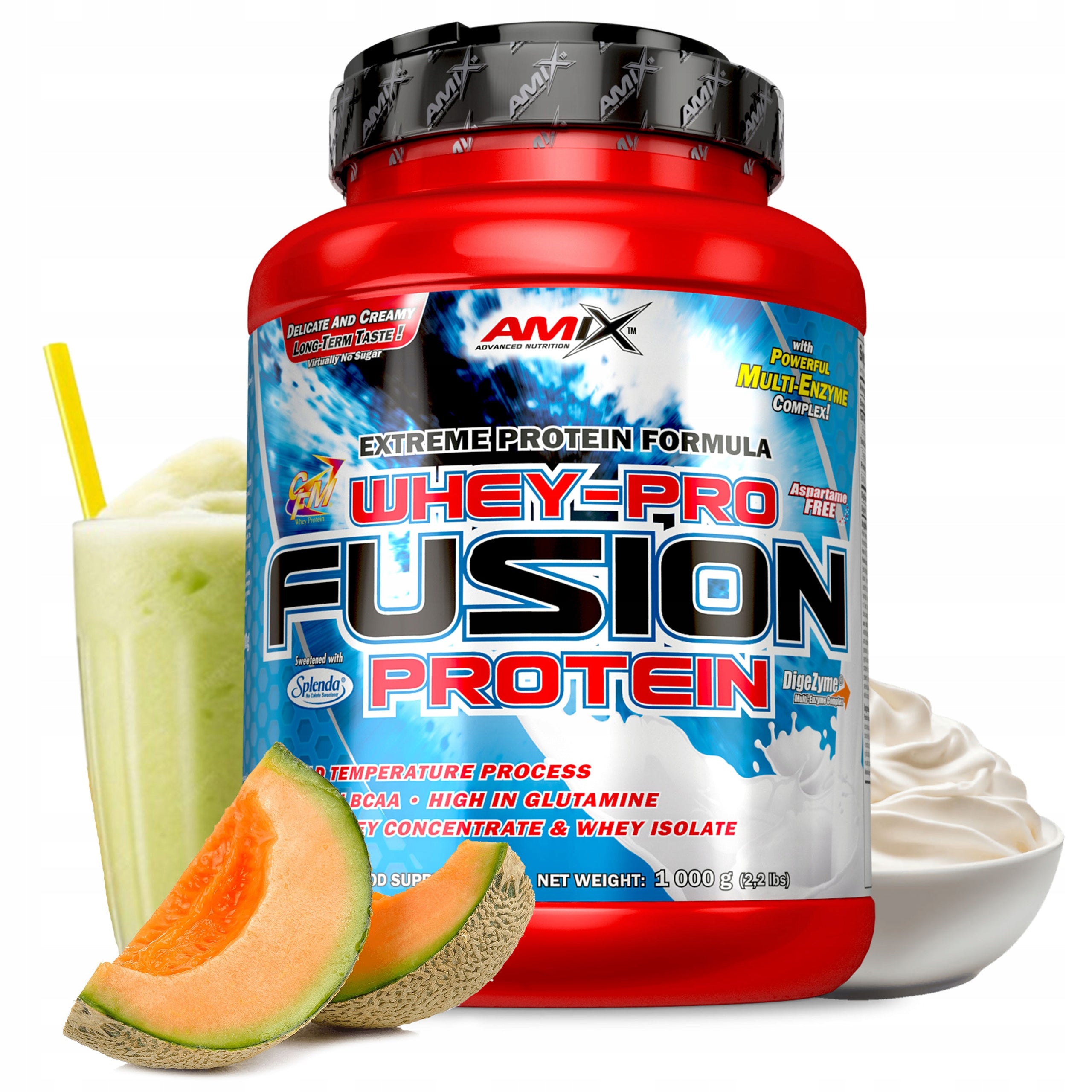 Whey protein supplement WPC isolate CFM 1kg melon yogurt enzymes