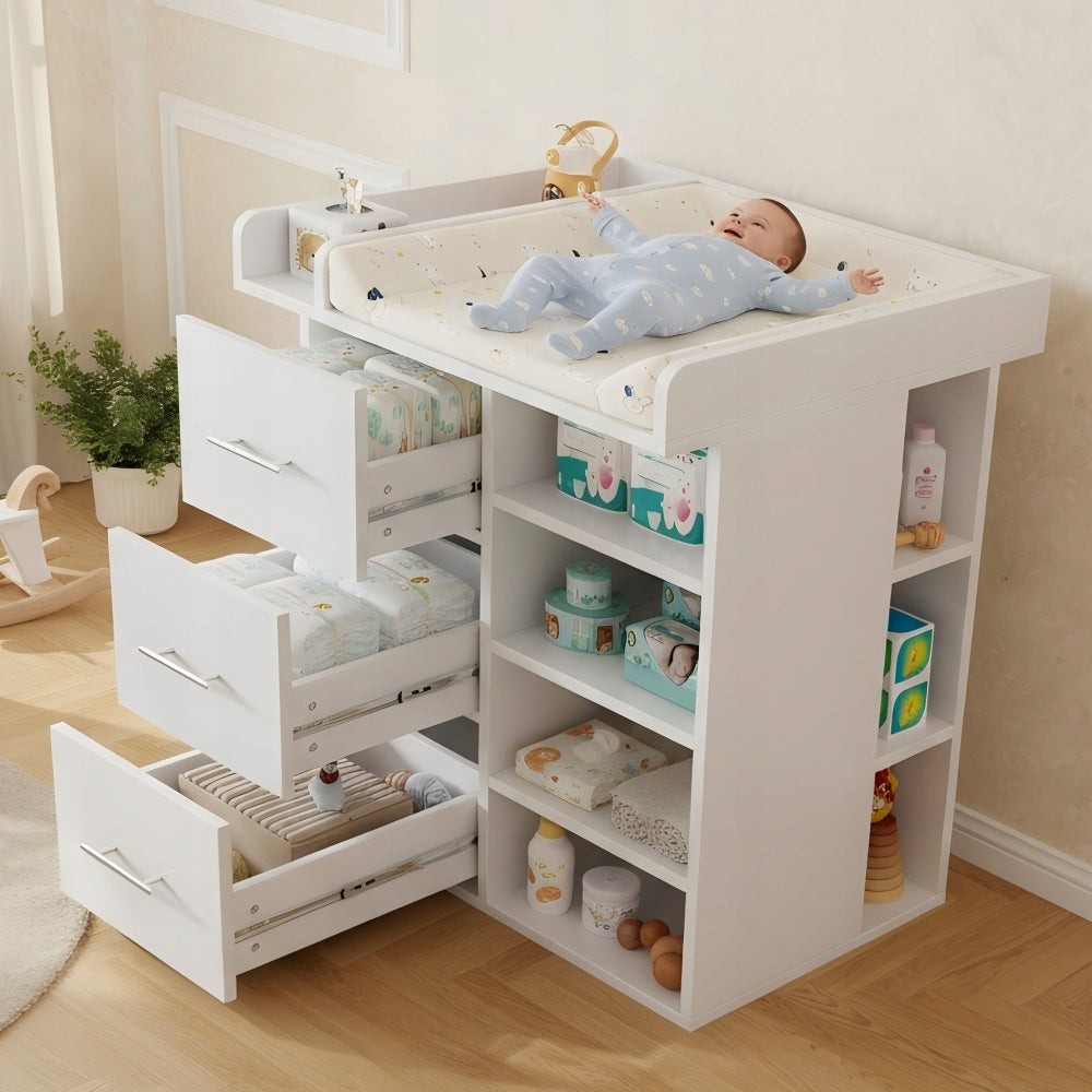White Changing Dresser with 3 Drawers and Large Capacity