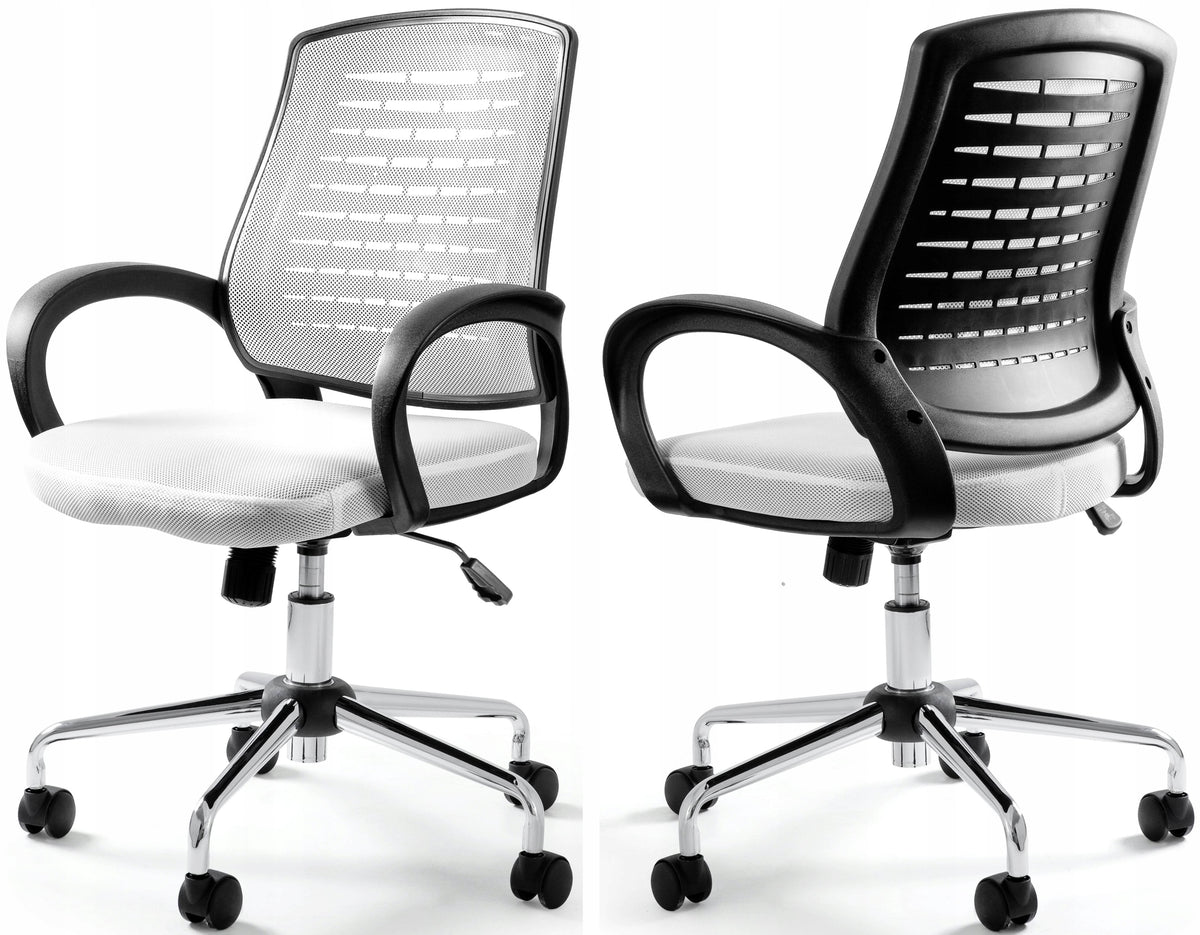 White Swivel Office Chair with Mesh and Fabric Work Chair 130kg