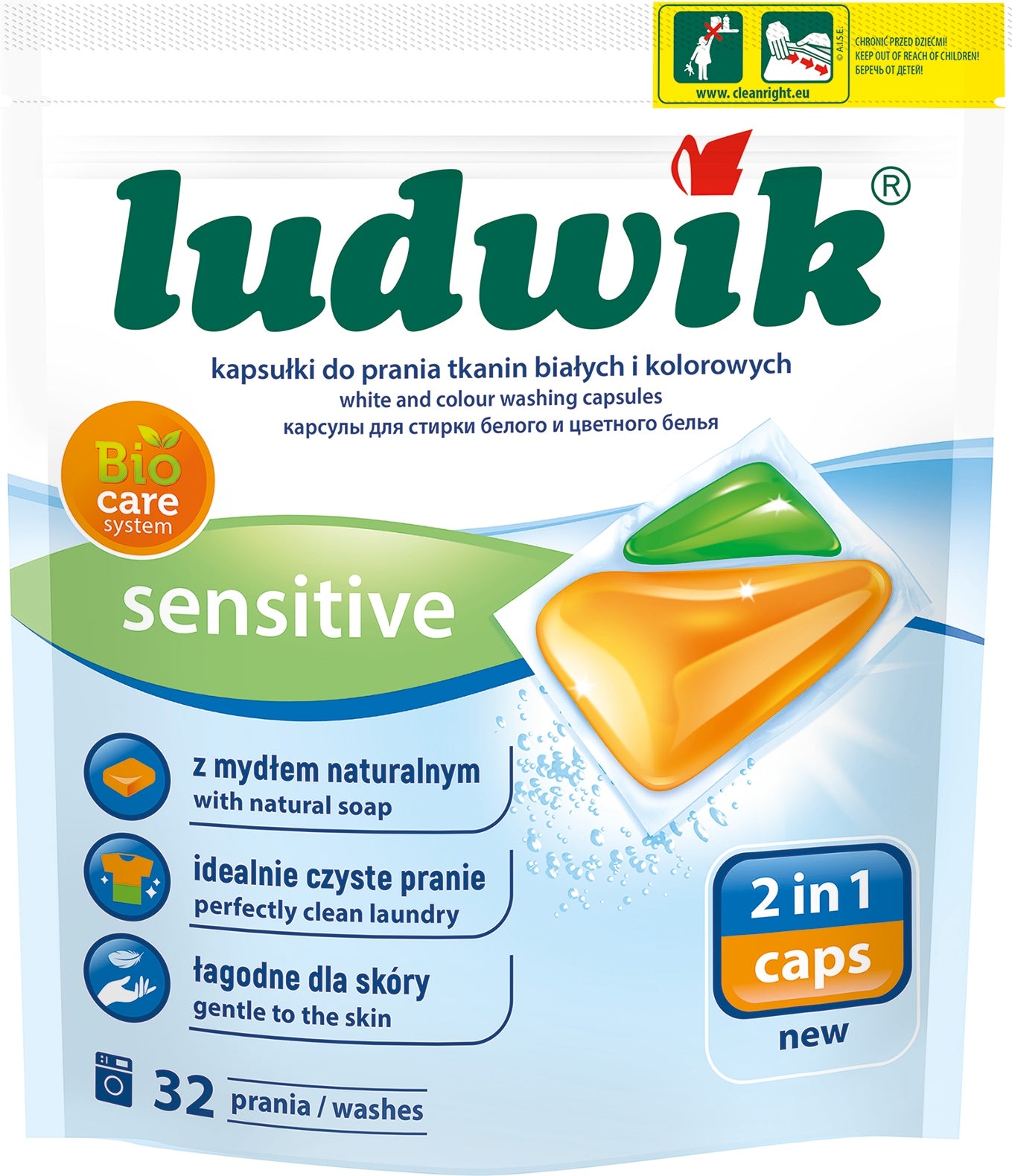 White coloured washing capsules Ludwik 32 x2 Brand Ludwik