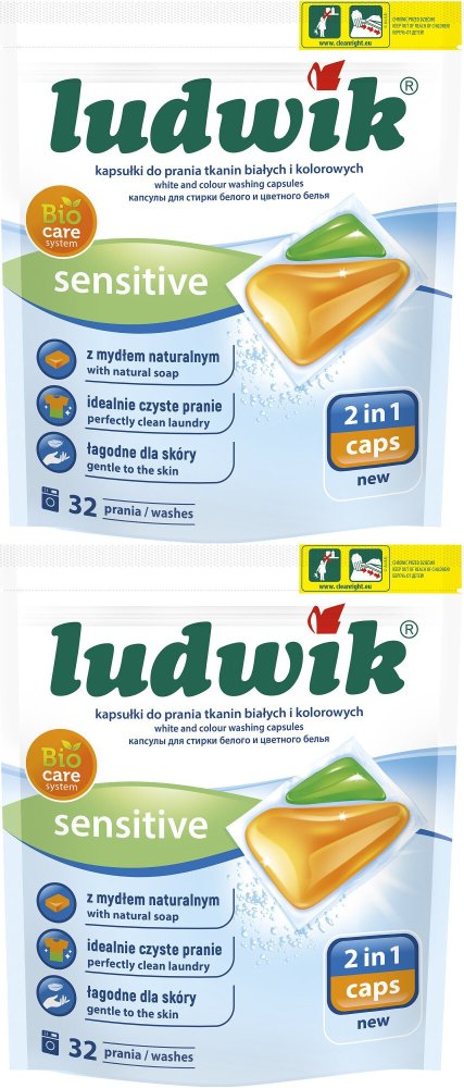 White coloured washing capsules Ludwik 32 x2