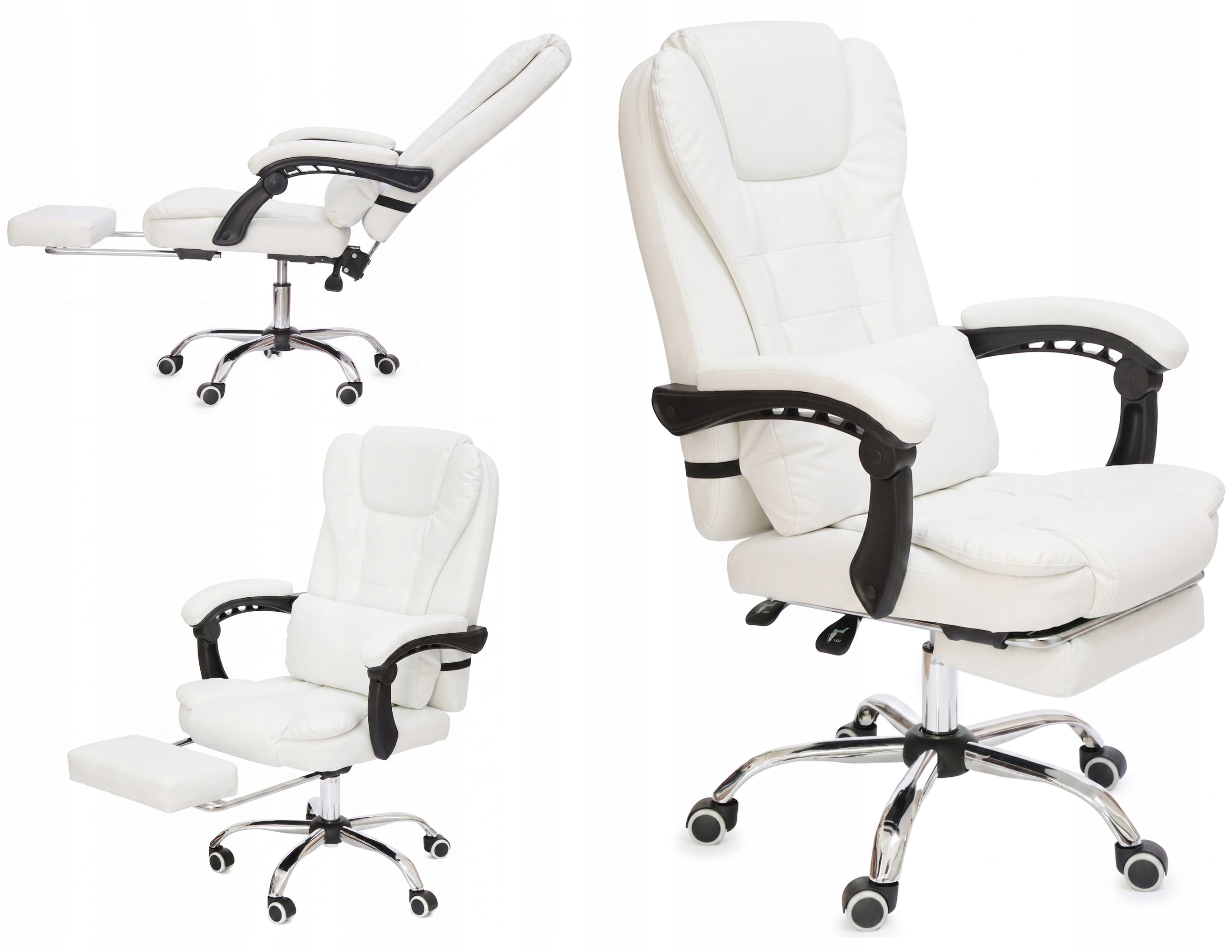 White comfortable office chair with footrest and lumbar cushion NBK002-HT