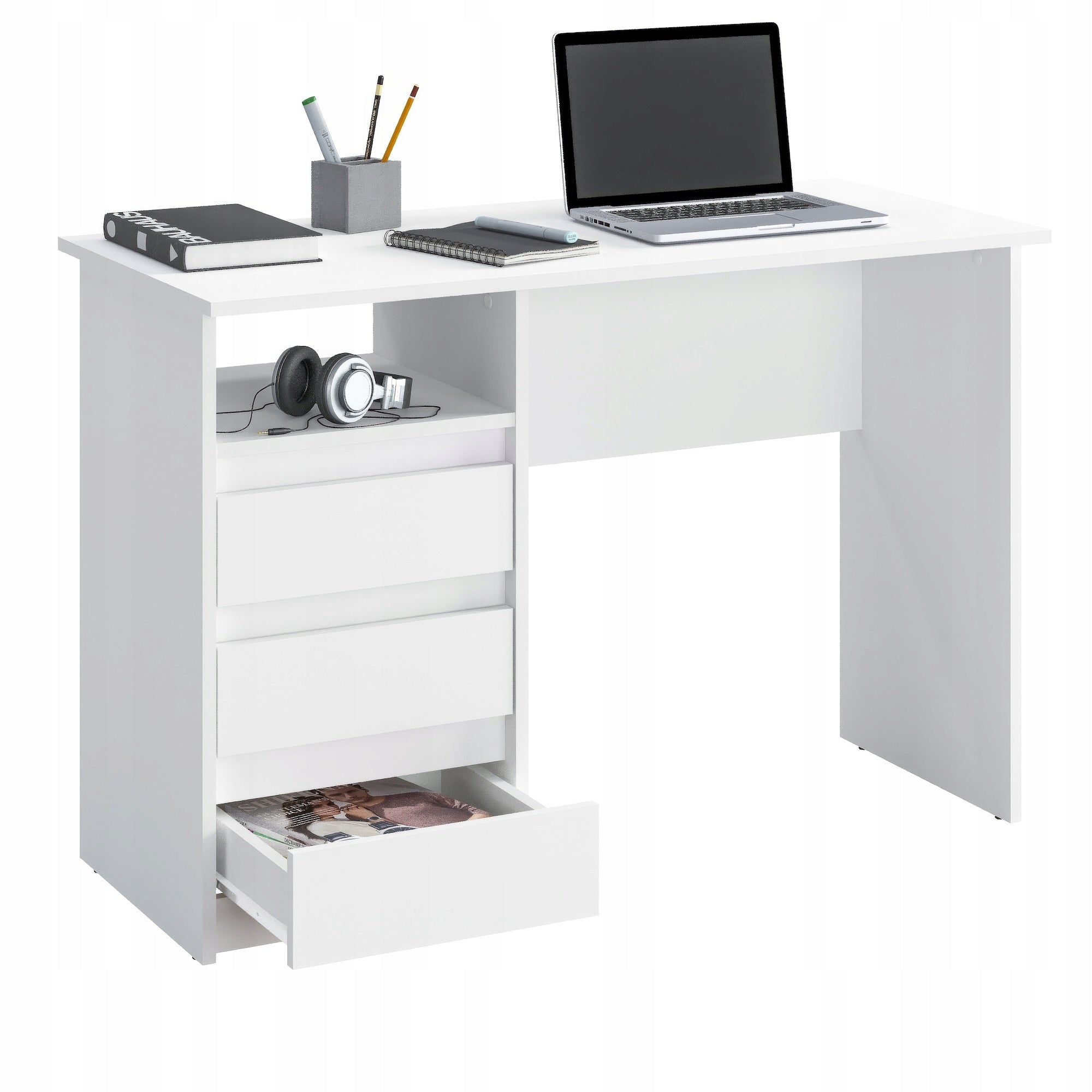 White computer desk with drawers 110 cm – KOMTO EAN (GTIN) 4745090670059