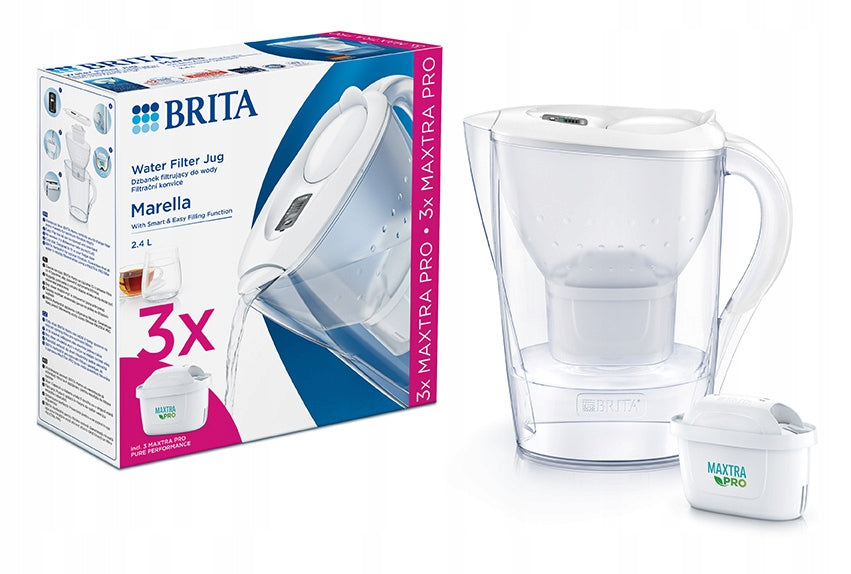 White filter jug BRITA Marella + 3x MAXTRA PRO PURE water filter