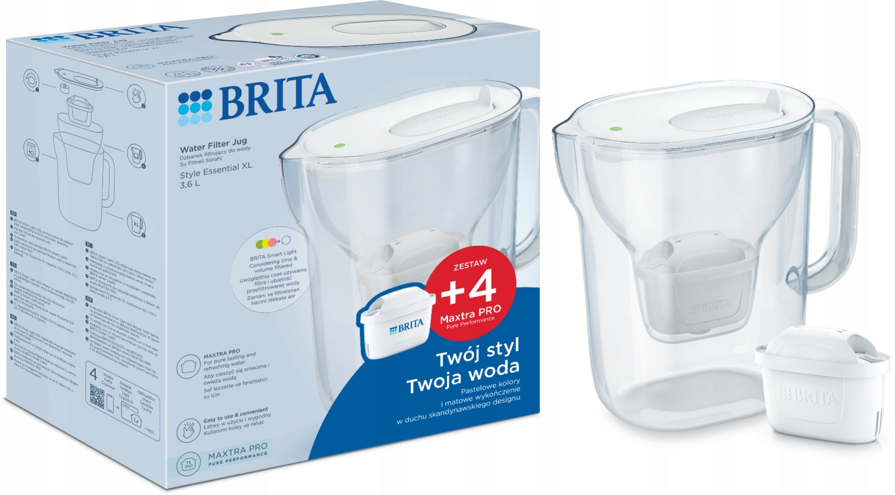 White filter jug BRITA Style Essential XL 4 filters Pure Performance