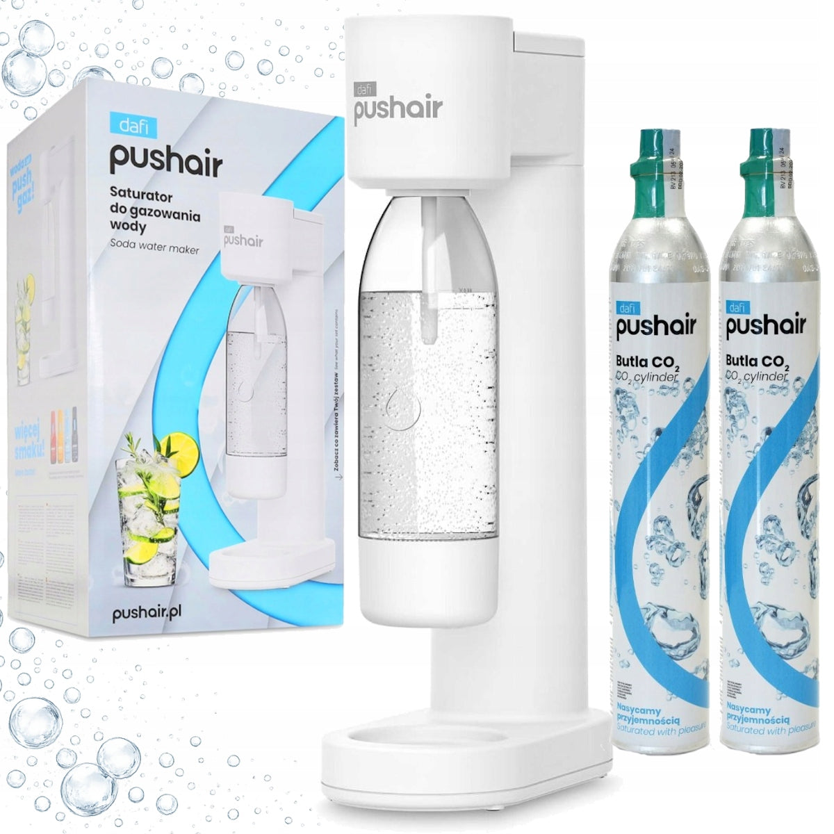 White saturator for sparkling water Dafi + 2 cartridges gas cylinders