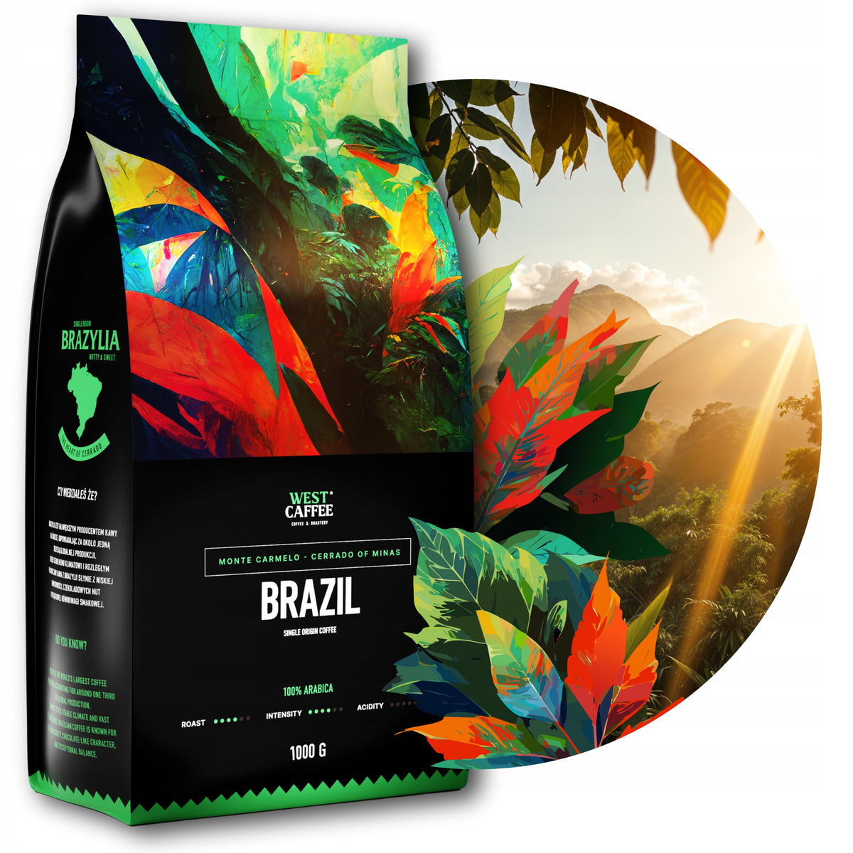 Whole Bean Coffee West Caffee Brazil Monte Carmelo 100% Arabica 1 kg Packaging status original