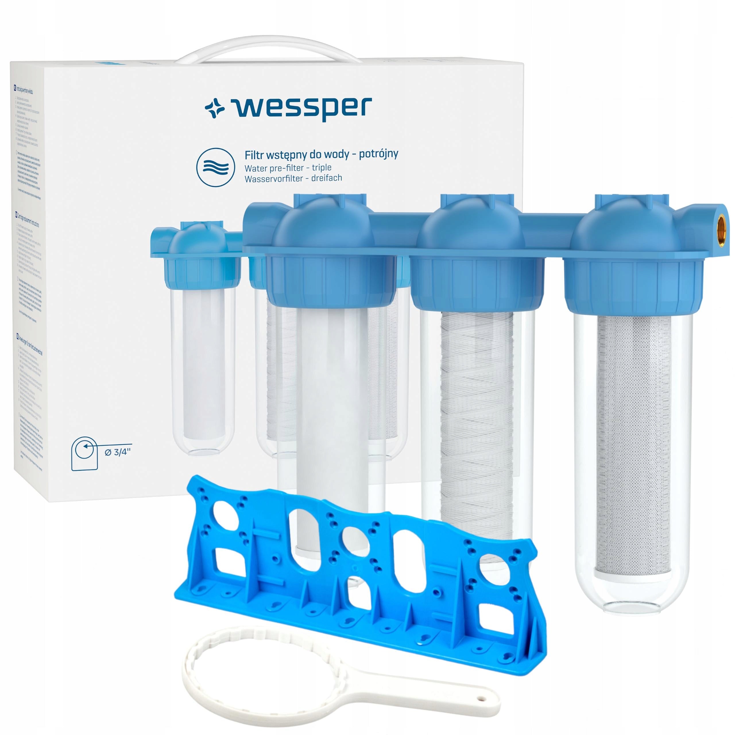 Whole house water filter 3/4 inch 3 stage for home + 3x cartridge filter
