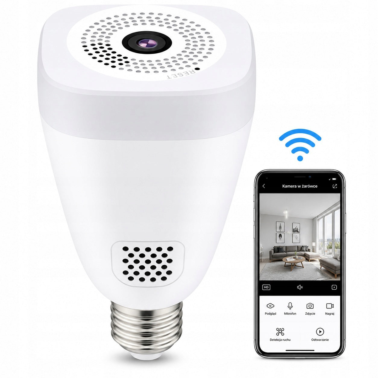 WiFi Camera in Bulb E27 3MP Fish Eye 360° Preview Phone Motion Detection