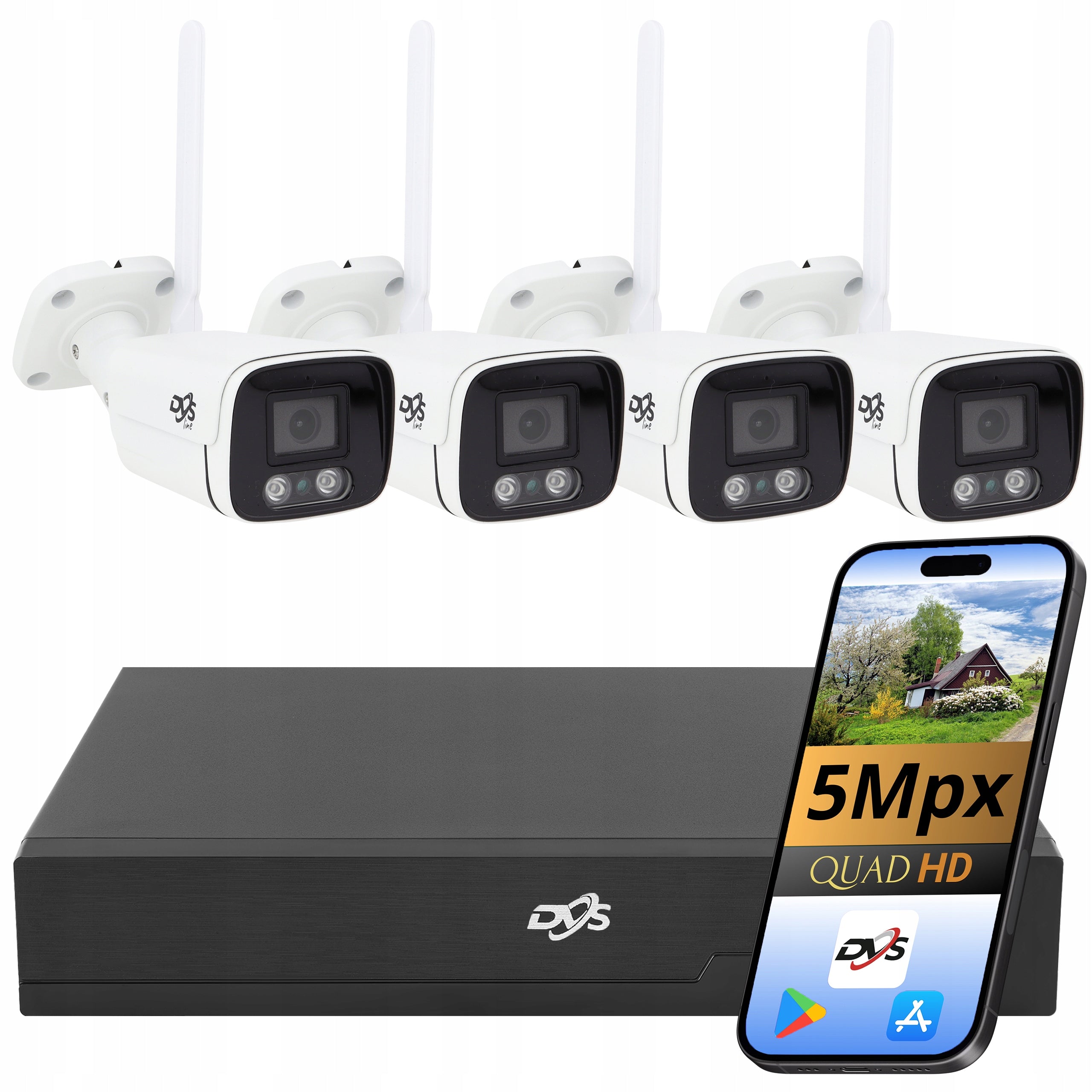 WiFi Monitoring 4x Camera 5Mpx Tube Metal Outdoor Recorder DVS