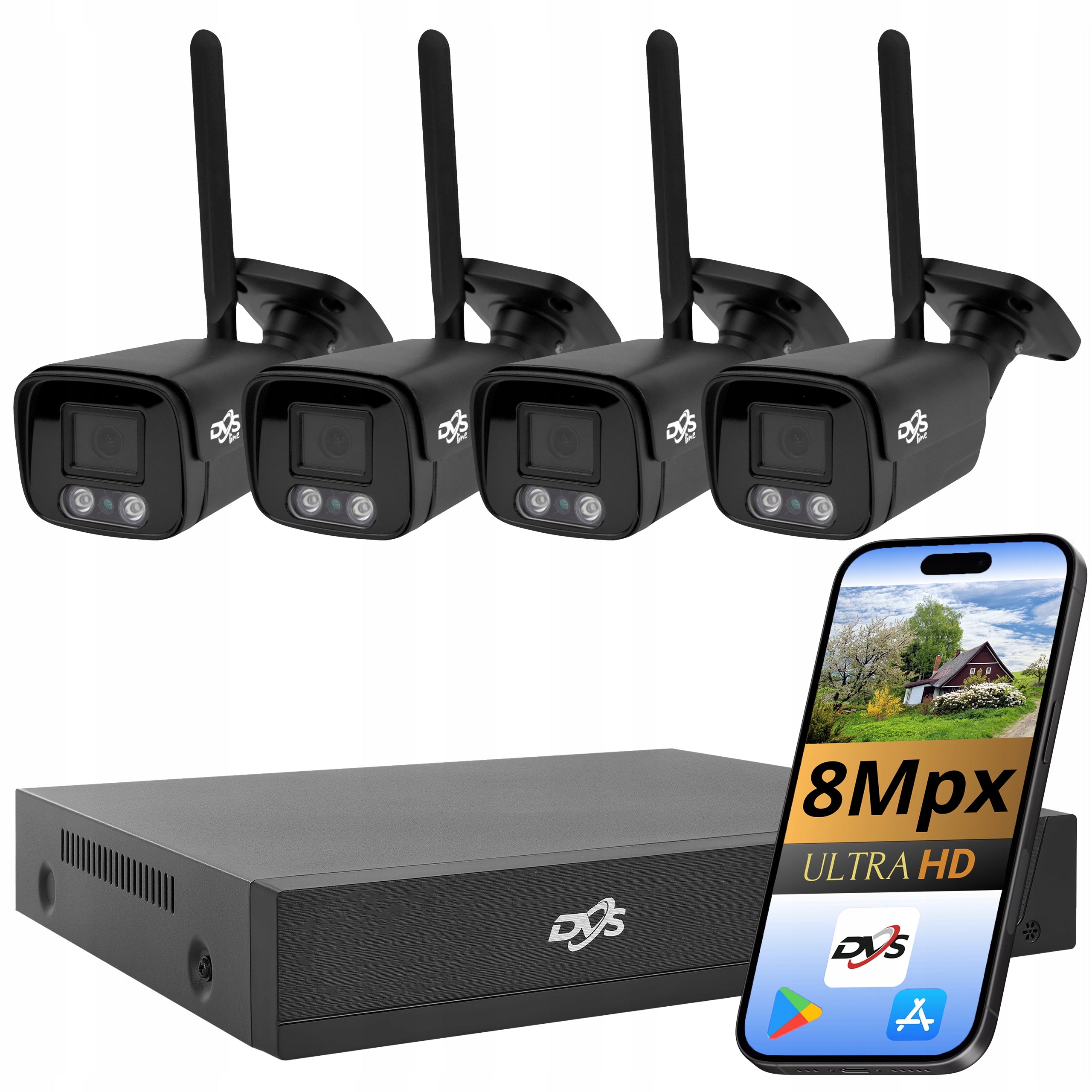 WiFi Monitoring Kit 4 Black 4K 8Mpx Wireless Tube Smart IR Preview