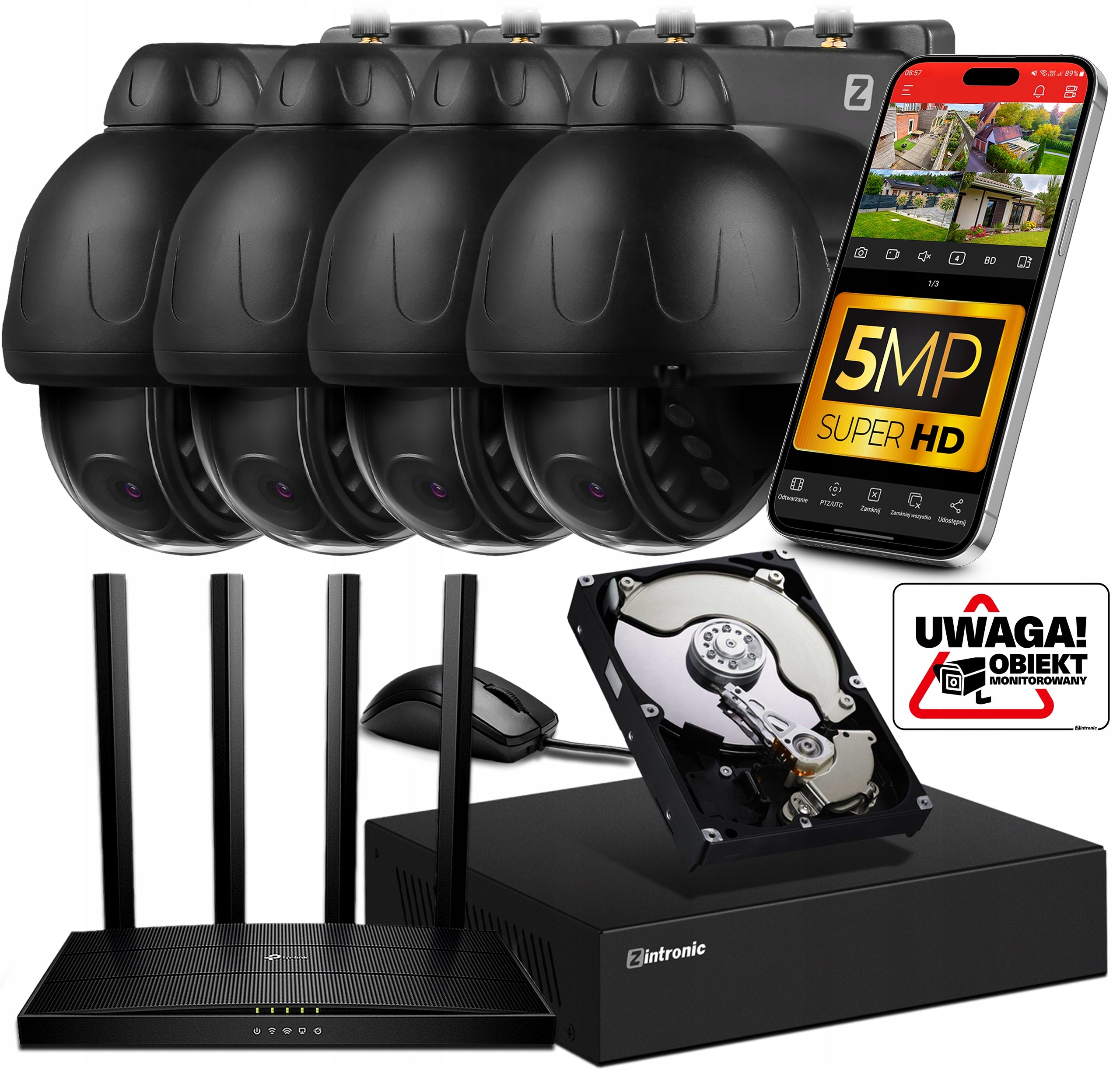 WiFi Storage Monitoring Kit 4 CAMERAS Swivel 5MP 5MPx AUDIO BLACK
