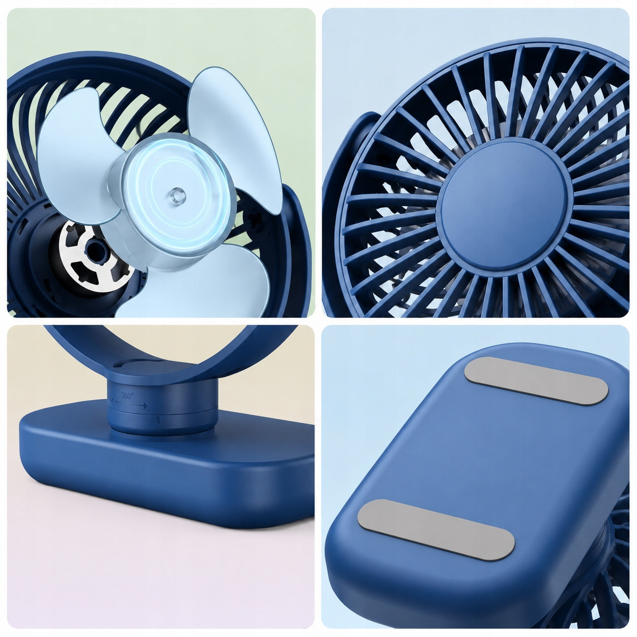 Wiatrak USB Cichy mini wentylator biurkowy chłodzenie TOPK K62C niebieski Model K62C