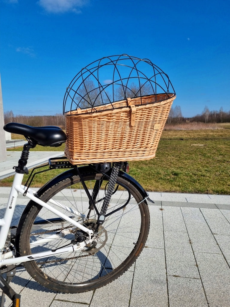 Wicker basket for dog carrier natural. Transporter for bicycle. Trade name Koszyk na Rower dla Psa Kota Wiklinowy Kosz Transporter na Bagażnik dla zwierząt - BRĄZ