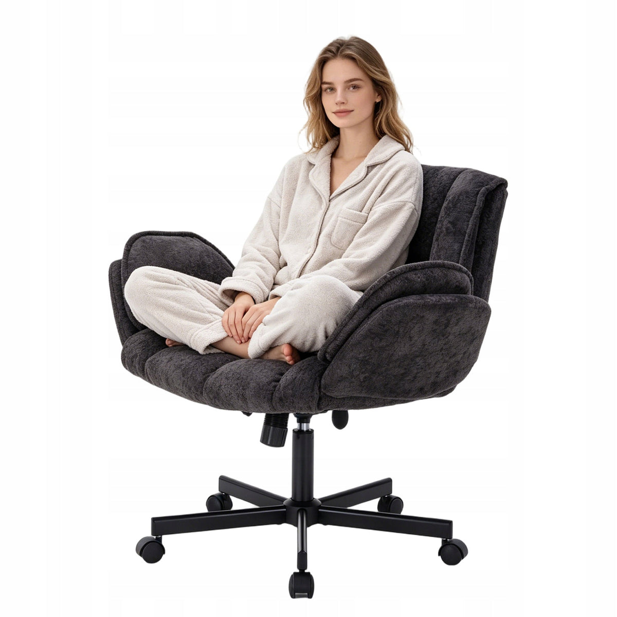 Wide Cross-Leg Chair with Foldable Arms & Adjustable Lumbar Air Support