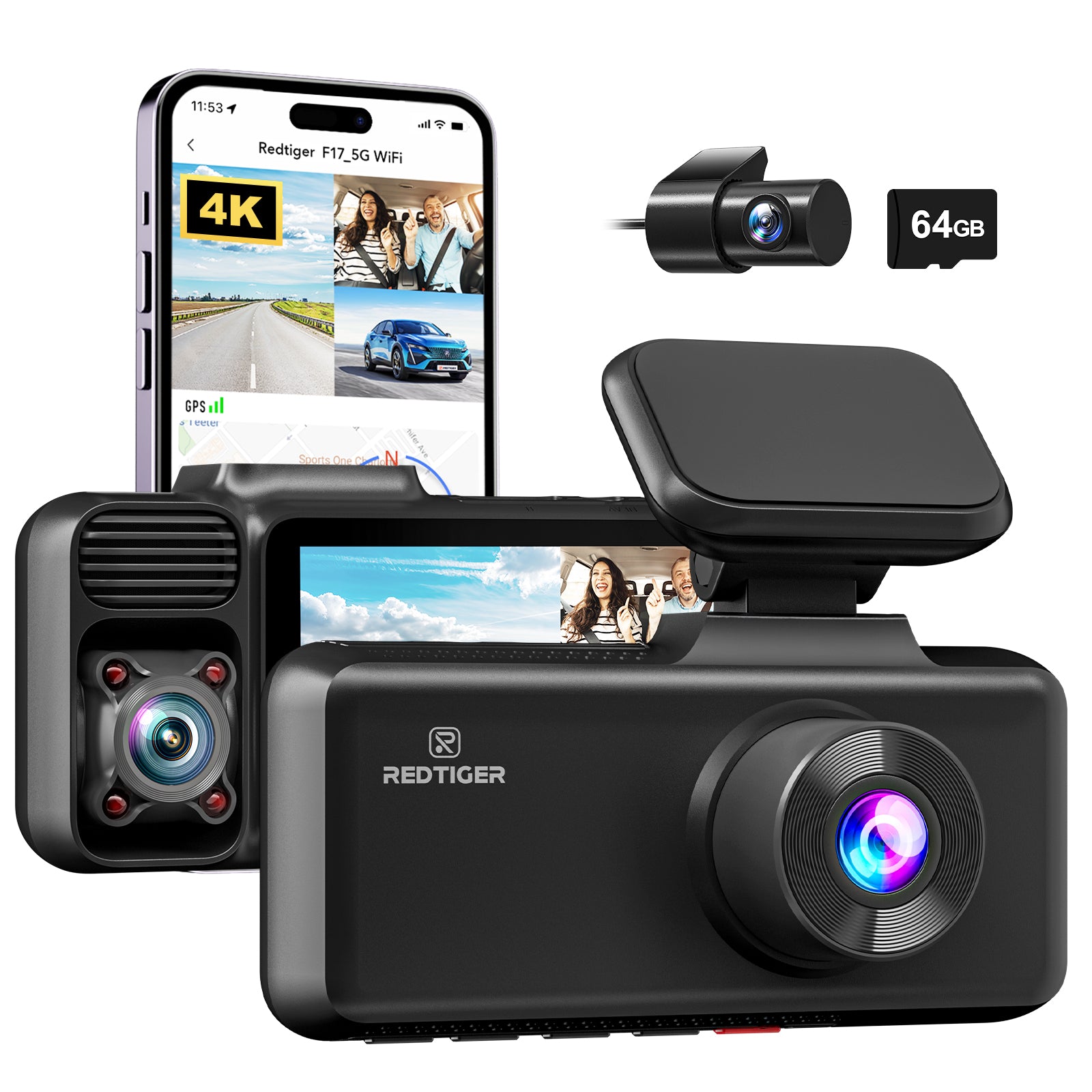 Wideorejestrator 3CH 4K REDTIGER F17N GPS WiFi Night Vision Parking 64GB Packaging status original