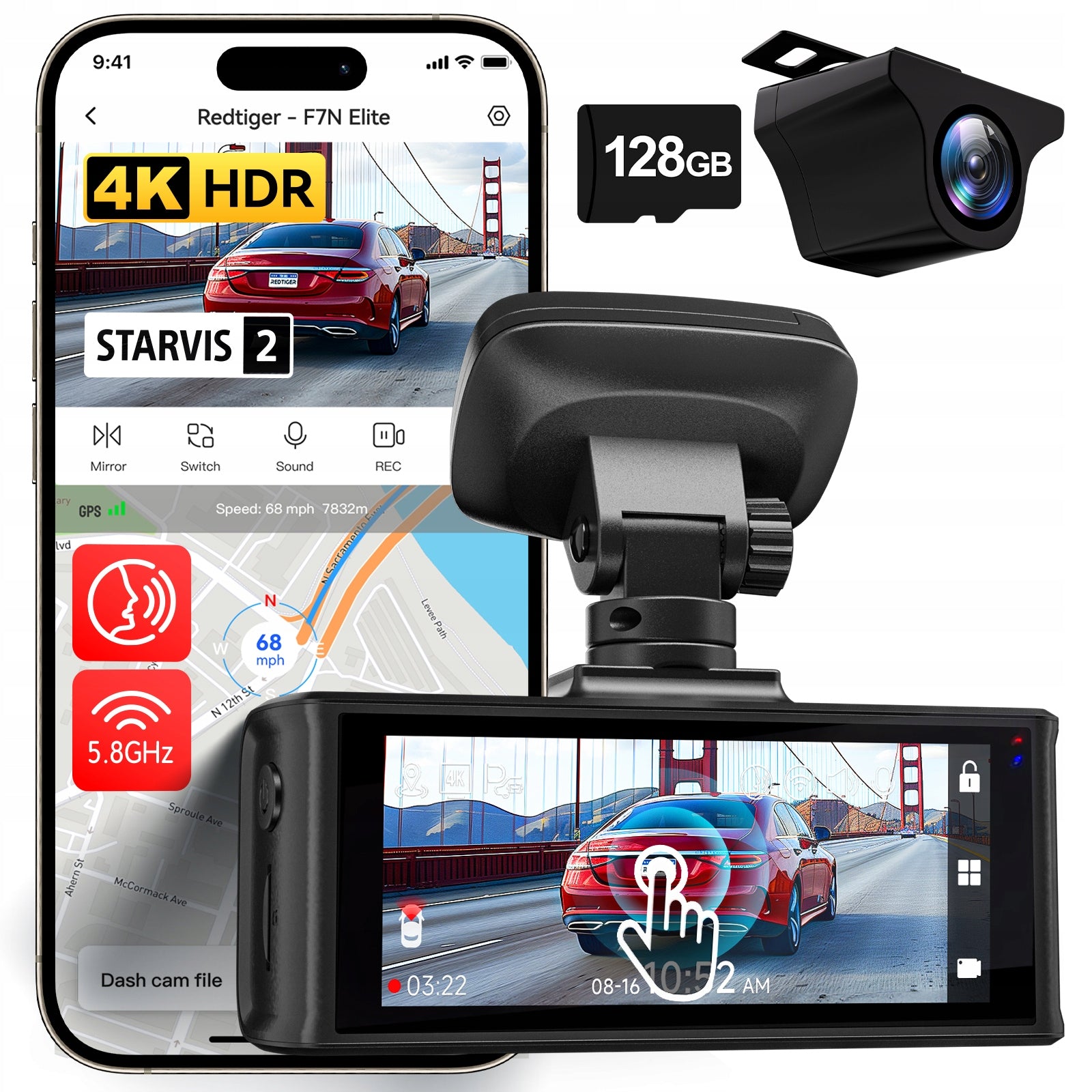 Wideorejestrator 4K REDTIGER F7N Elite GPS WiFi Night Vision 128GB