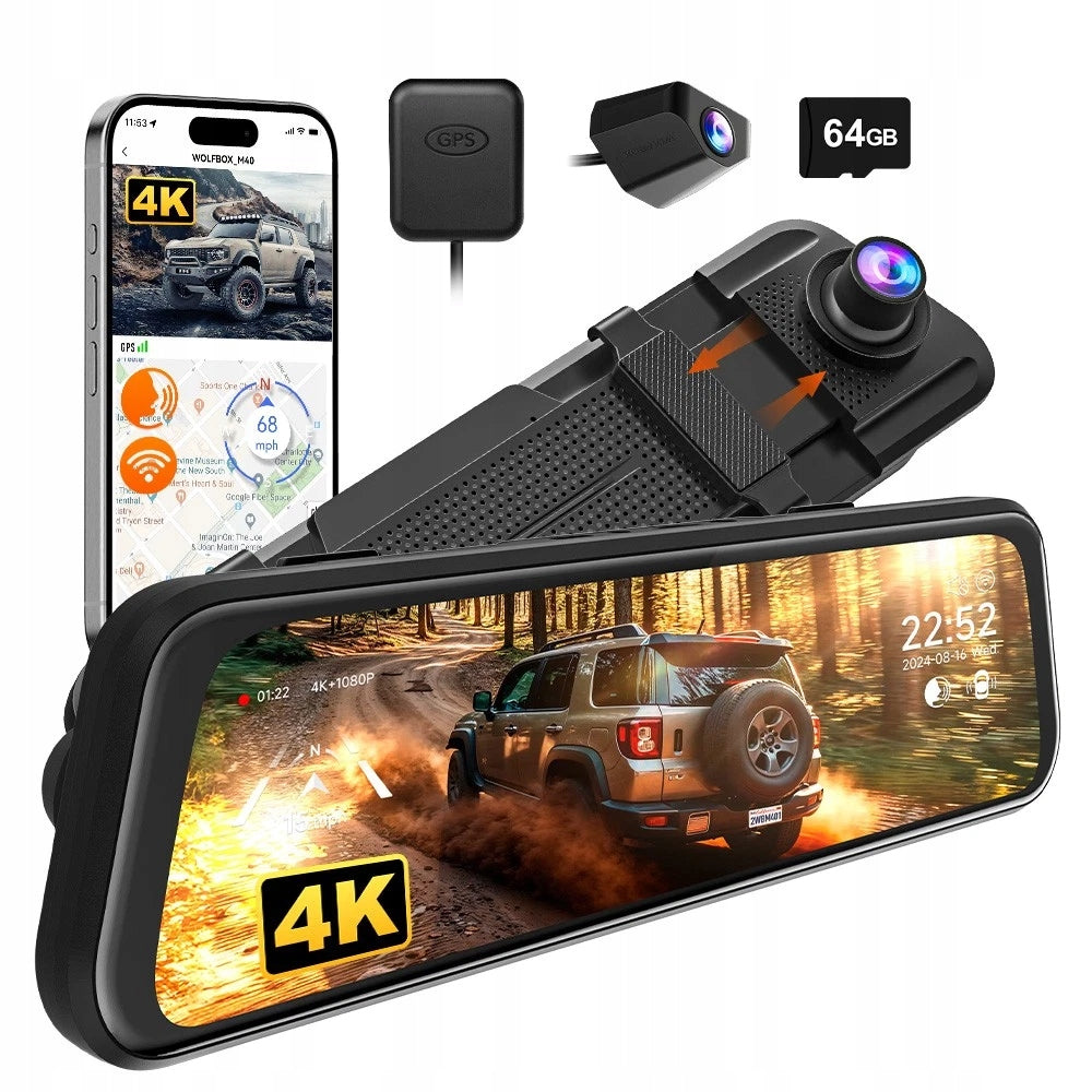 Wideorejestrator WOLFBOX M40 10" 4K Front+1080P Rear Dash Cam GPS WiFi 64GB