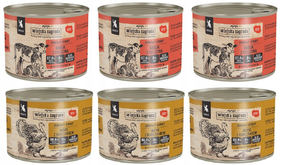 Wiejska Zagroda Mix of flavours for kittens 6 x 200g