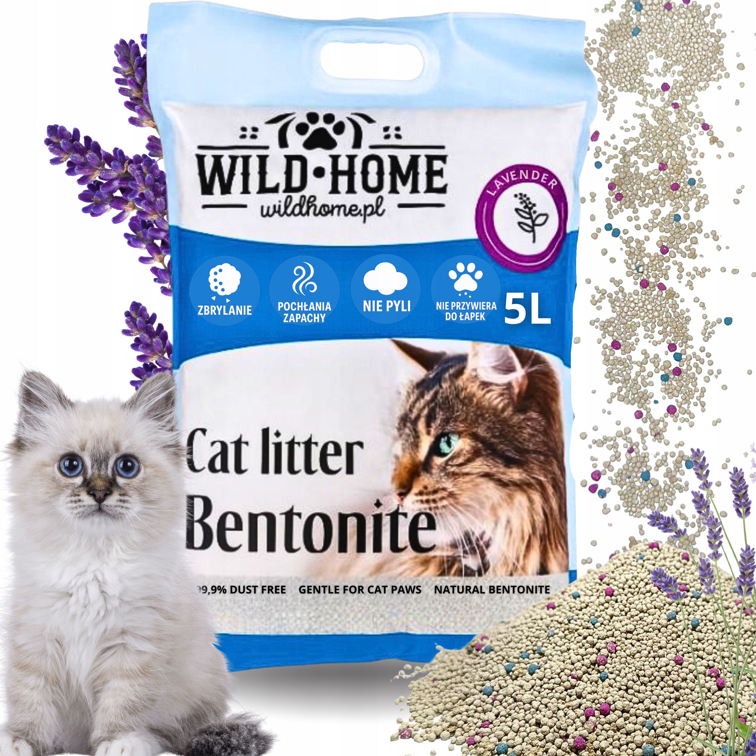 Wildhome Clumping Litter 5L Bentonite Lavender Hygienic For Cat
