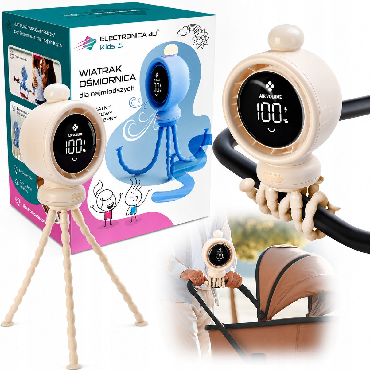 Windmill Baby Crib Stroller Fan Cooling with LED Light