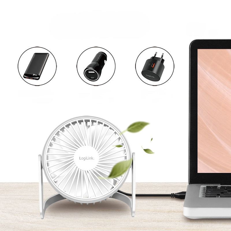 Windmill Desk Fan USB White LogiLink 12,7 cm Quiet 30dB Adjustable Fan type table