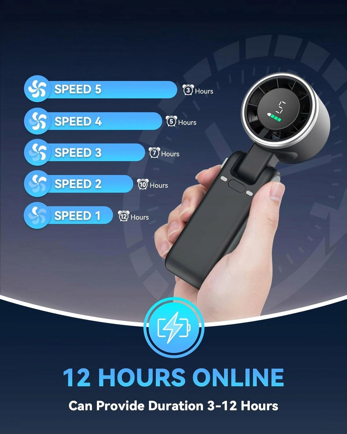 Windmill Handheld Fan Portable USB Foldable Black 17cm Strong Packaging status original