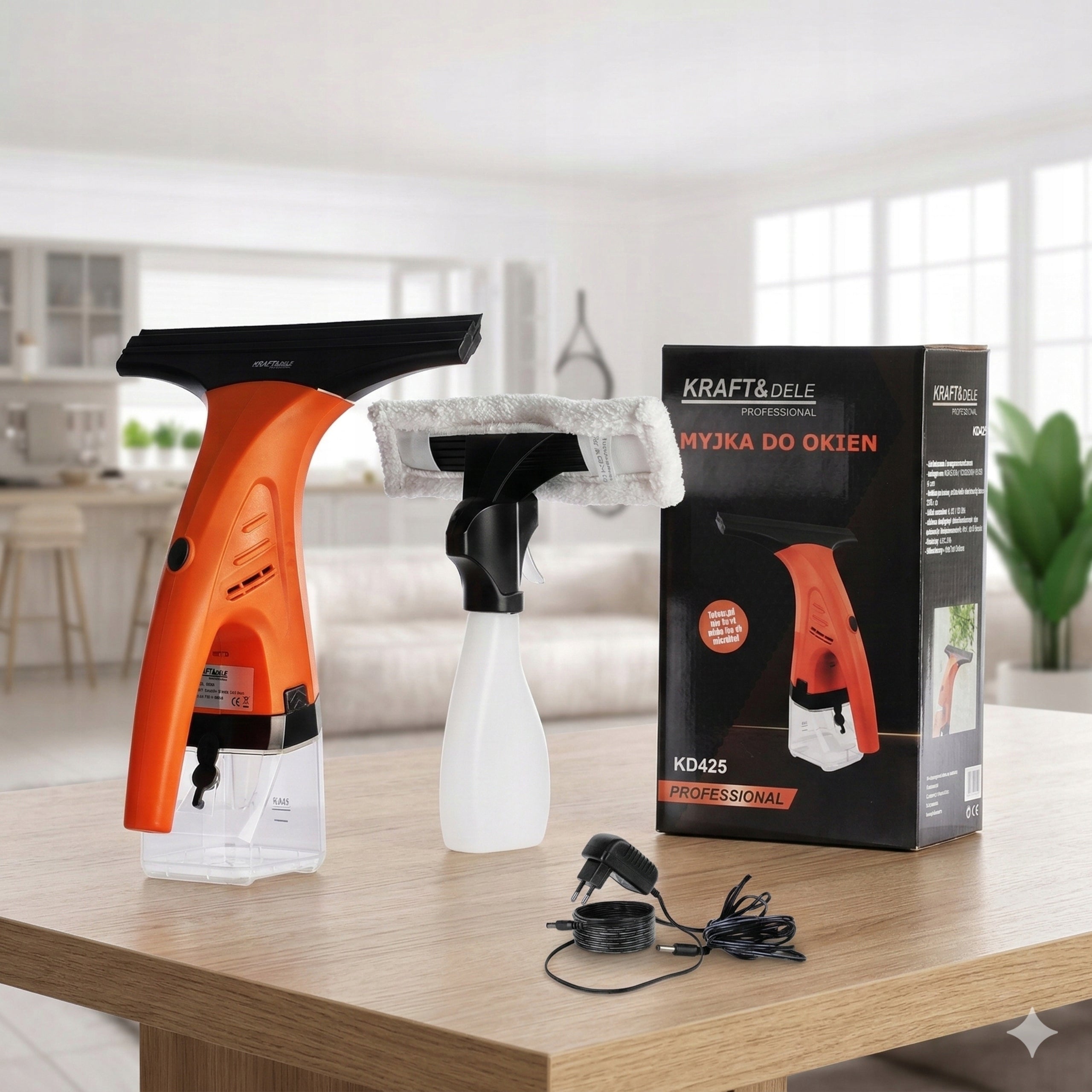 Window Washer Cordless With Sprayer Water Squeegee Microfiber Brand Homekraft