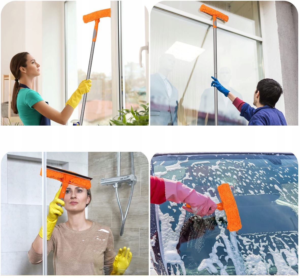 Window Washer Telescopic Squeegee 1,8m Window Washing Panels Brush 3in1 Dominant color orange
