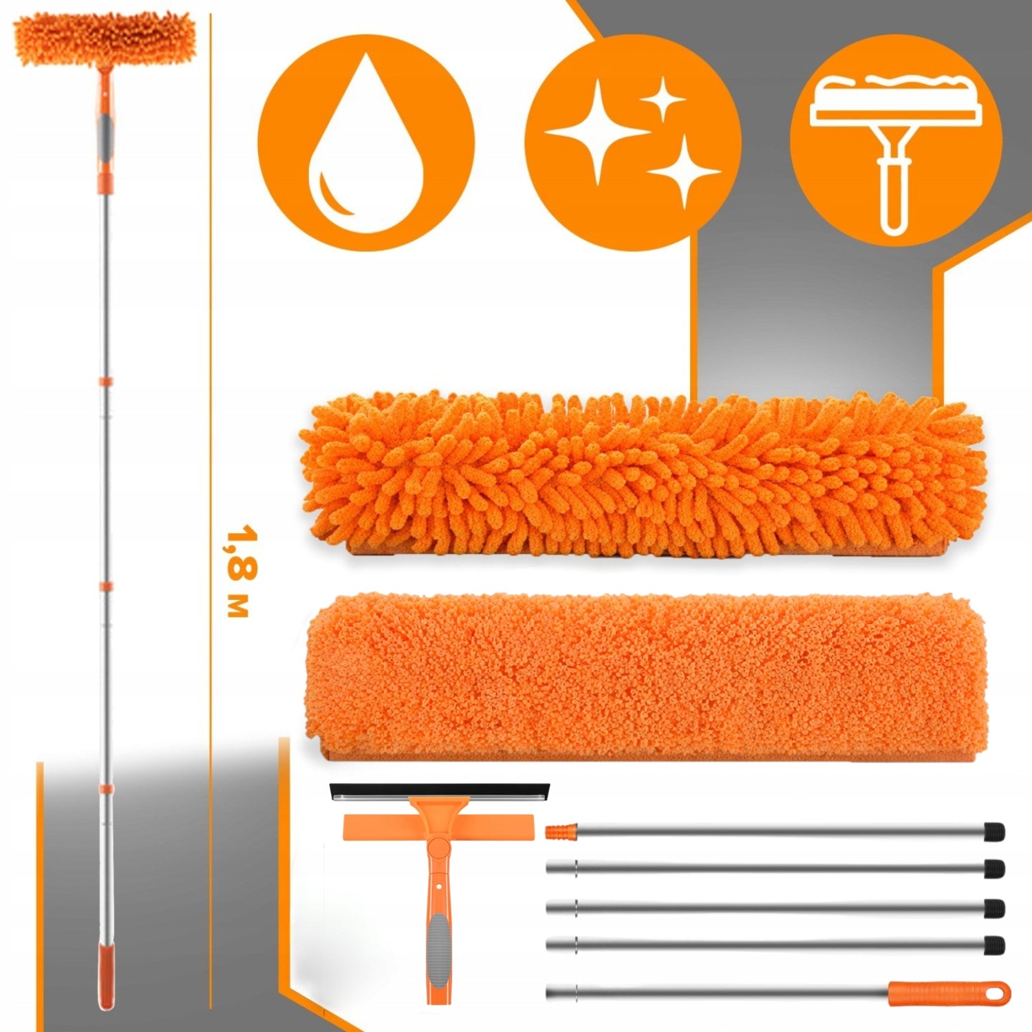 Window Washer Telescopic Squeegee 1,8m Window Washing Panels Brush 3in1 Packaging status original