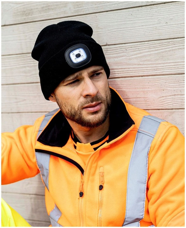 Winter Warm Cap with Flashlight LED Lamp USB Charging 3Light Modes Color black